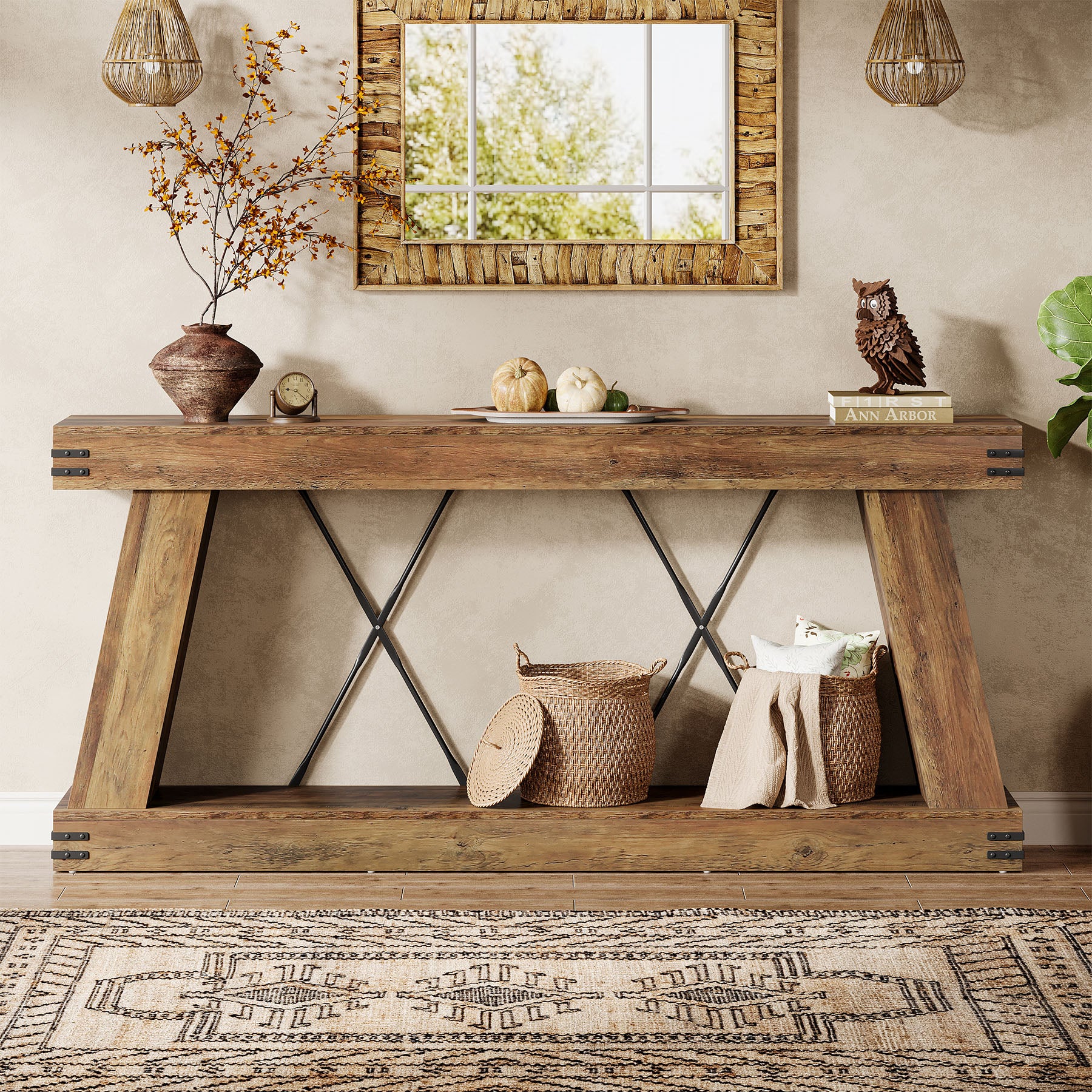 70.87" Farmhouse Console Table, Industrial Long Sofa Table with Storage for Entryway and Living Room - Image 9