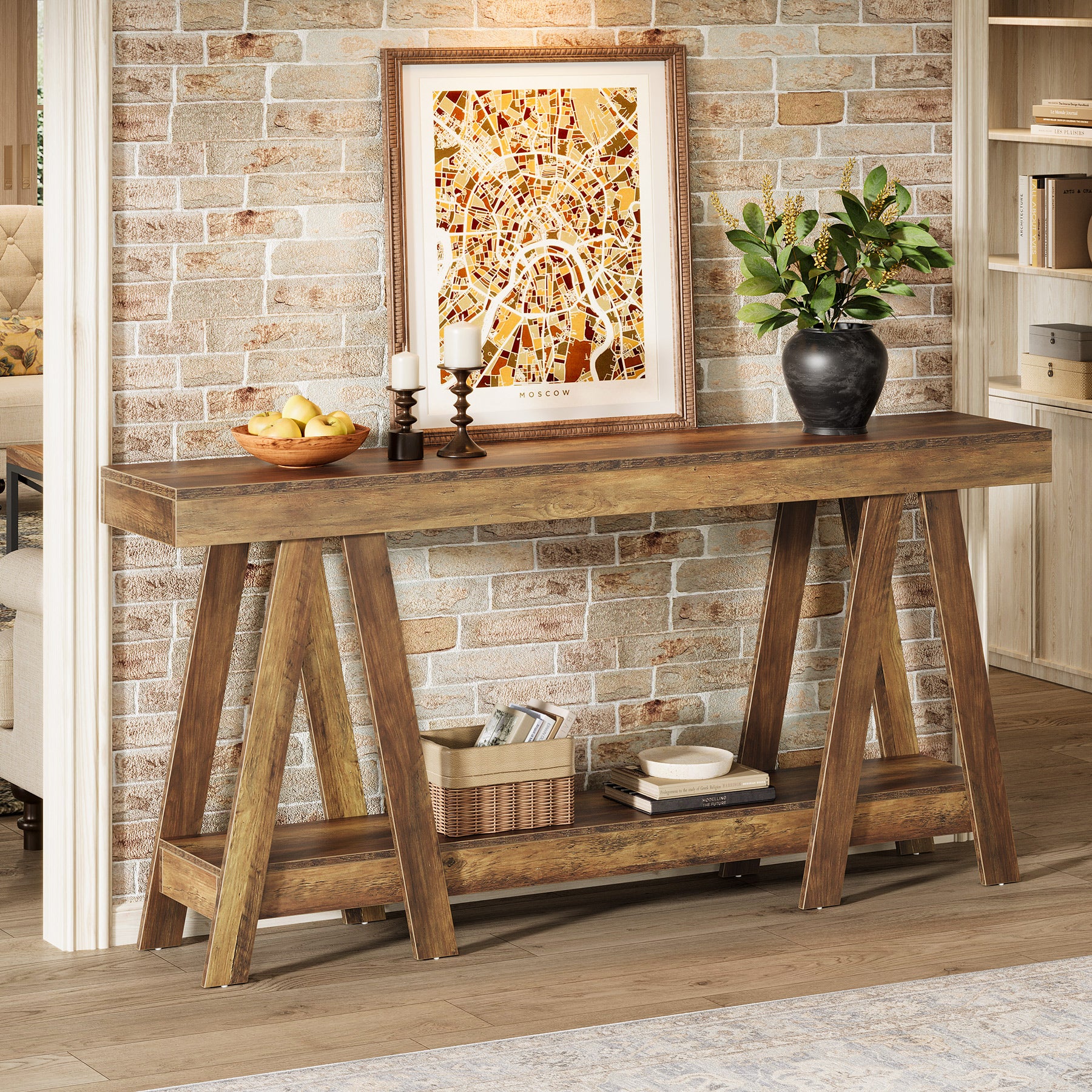 Tribesigns 70.87-Inch Farmhouse Console Table with 2-Tier Storage and A-Shaped Frame, Narrow Entryway Sofa Table for Living Room and Foyer - Image 5