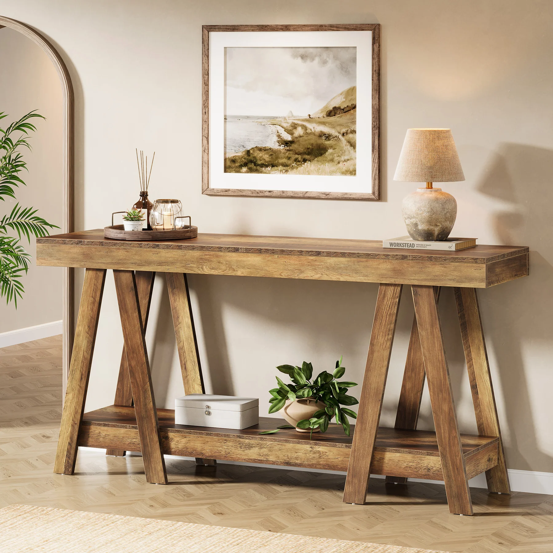 Tribesigns 70.87-Inch Farmhouse Console Table with 2-Tier Storage and A-Shaped Frame, Narrow Entryway Sofa Table for Living Room and Foyer - Image 6