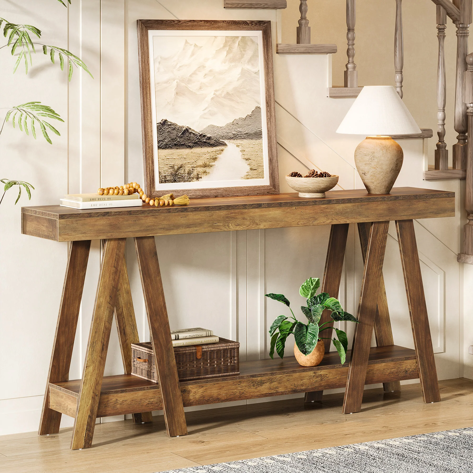 Tribesigns 70.87-Inch Farmhouse Console Table with 2-Tier Storage and A-Shaped Frame, Narrow Entryway Sofa Table for Living Room and Foyer - Image 8