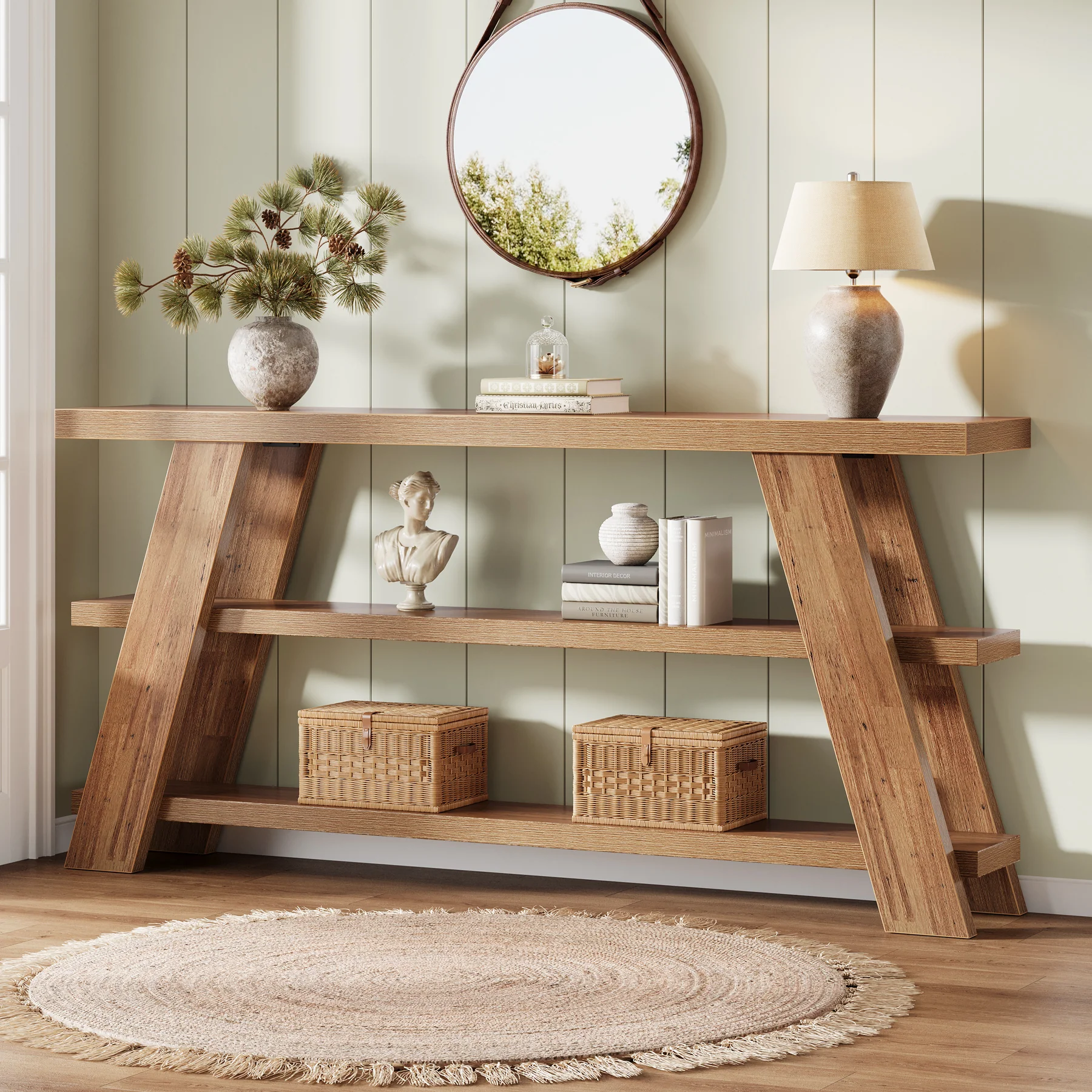 70.9" Farmhouse Console Table, 3-Tier Narrow Sofa Table with Storage - Image 5