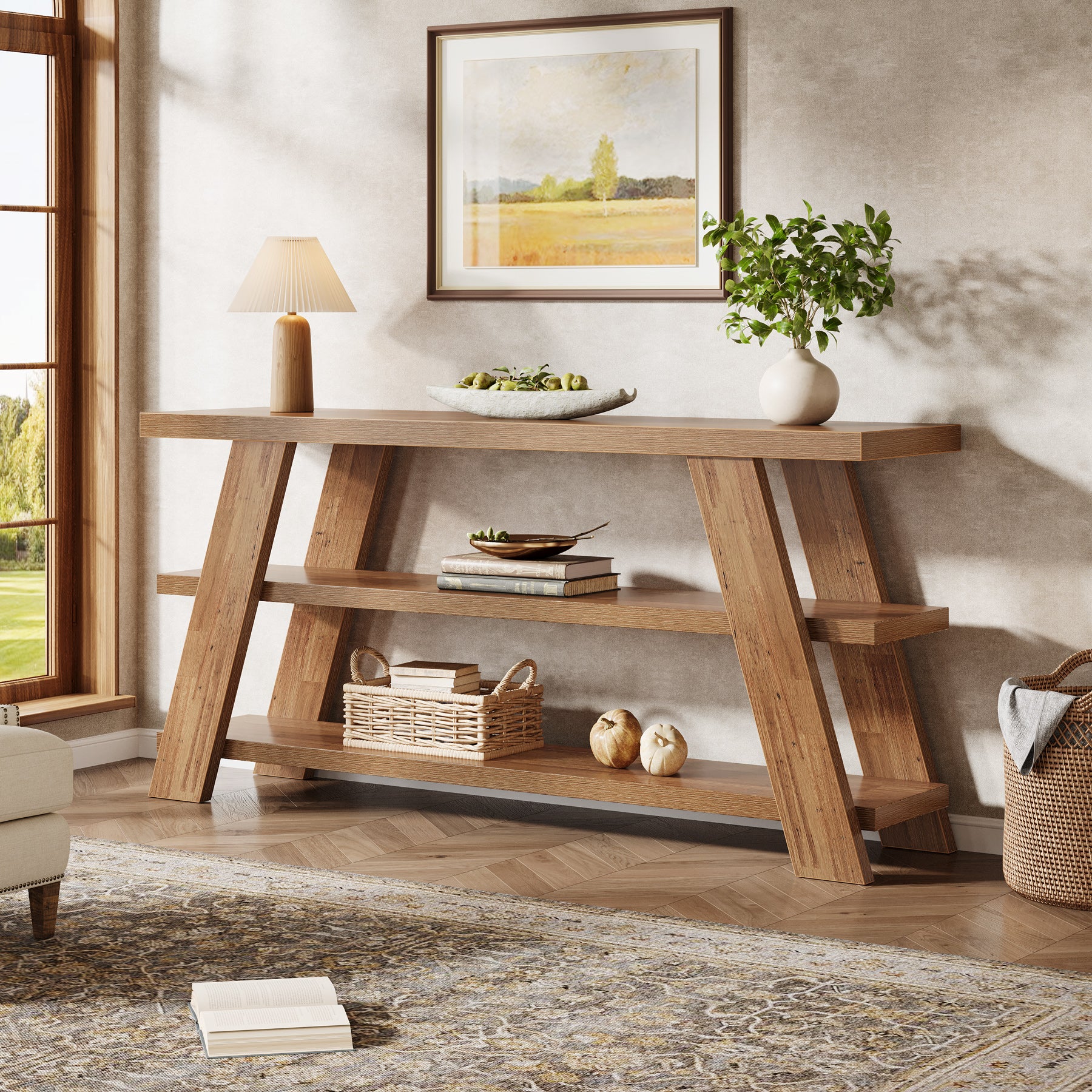 70.9" Farmhouse Console Table, 3-Tier Narrow Sofa Table with Storage - Image 6
