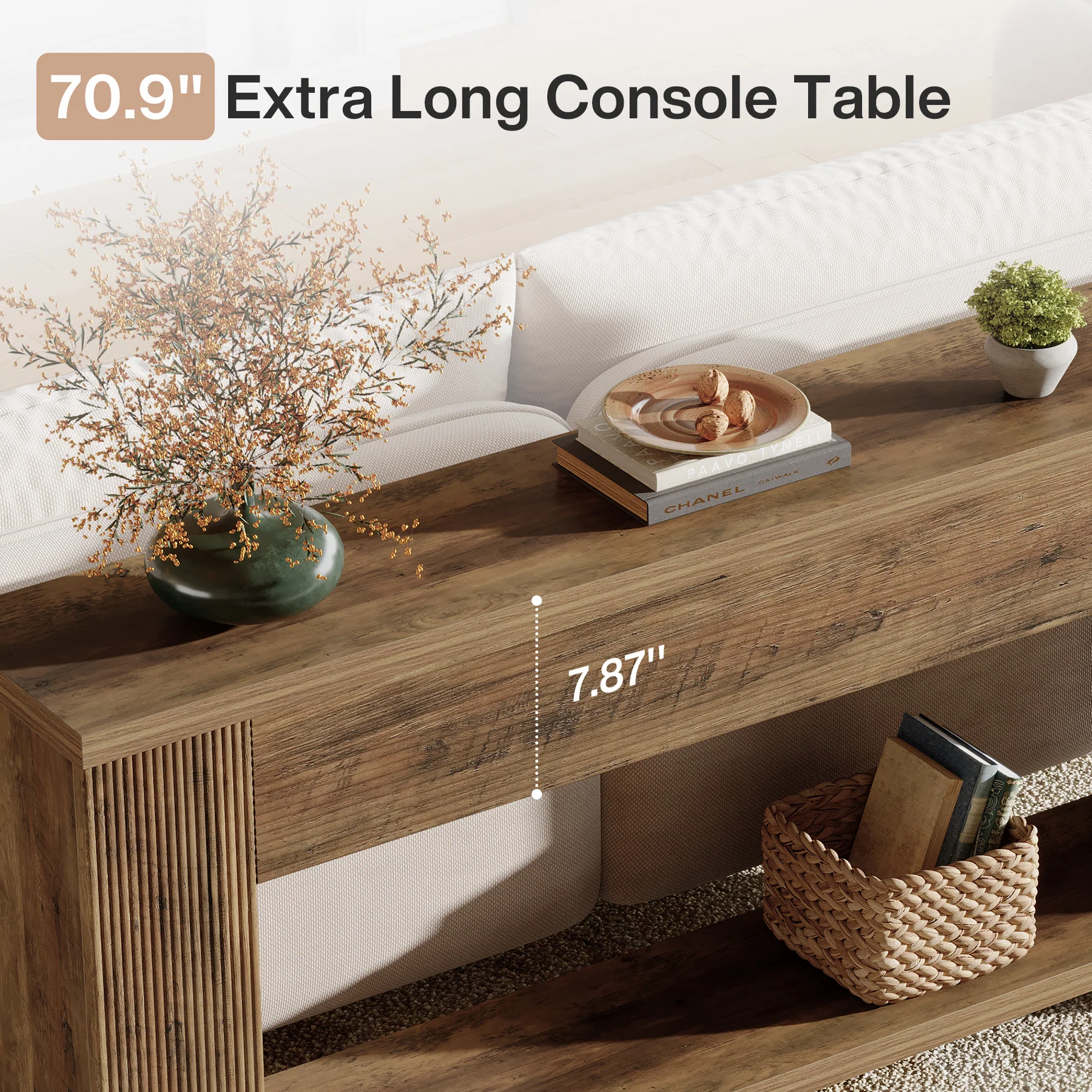 Tribesigns 70.9-Inch Console Table, Farmhouse Fluted Sofa Table for Entryway and Living Room - Image 3