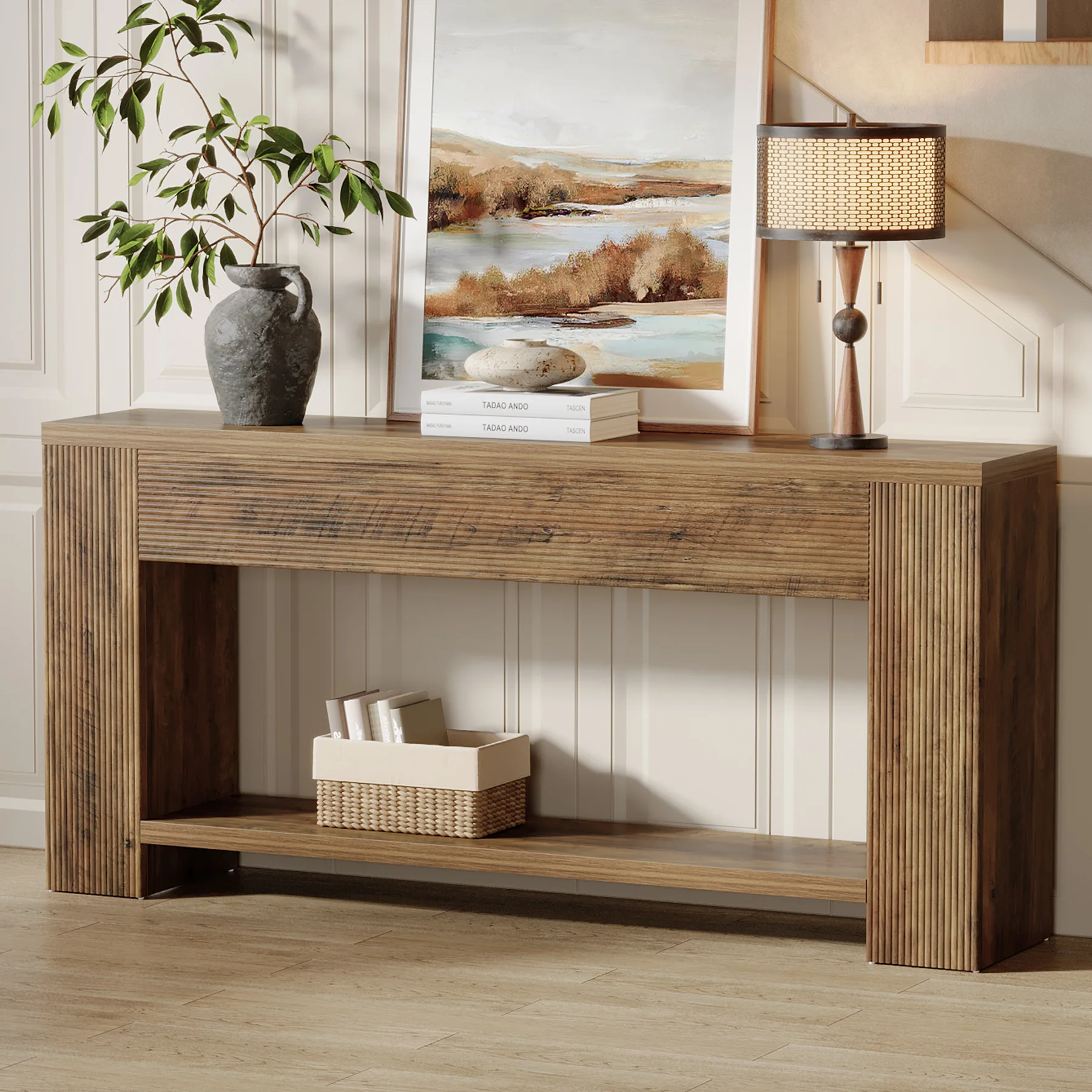 Tribesigns 70.9-Inch Console Table, Farmhouse Fluted Sofa Table for Entryway and Living Room - Image 5
