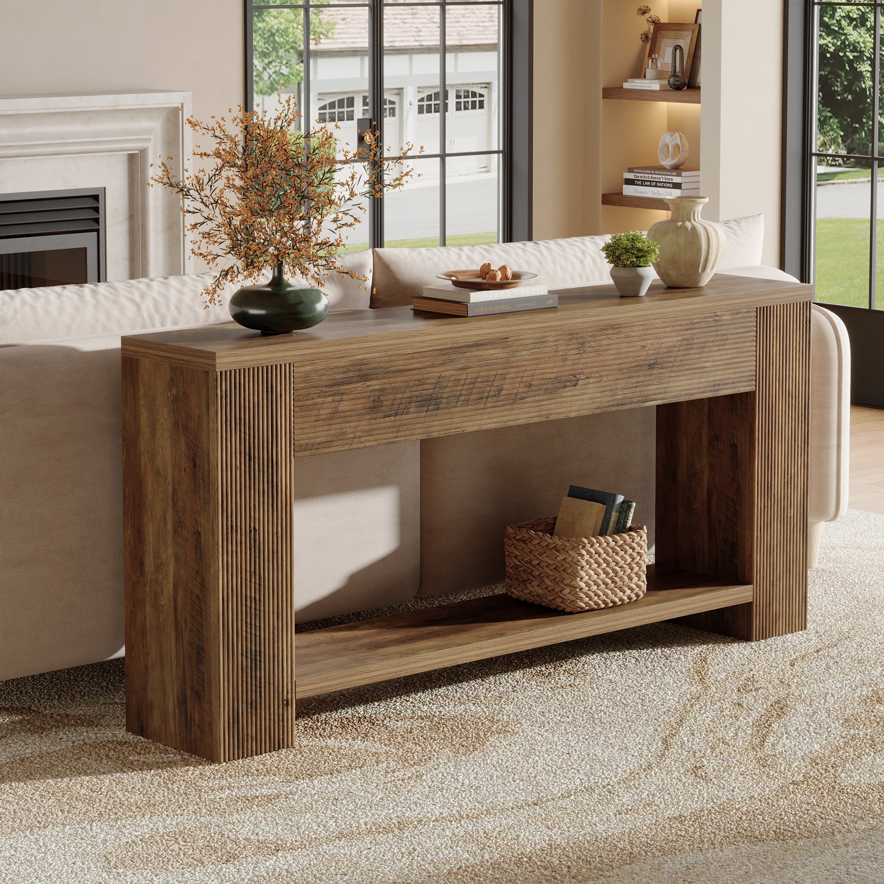 Tribesigns 70.9-Inch Console Table, Farmhouse Fluted Sofa Table for Entryway and Living Room - Image 8