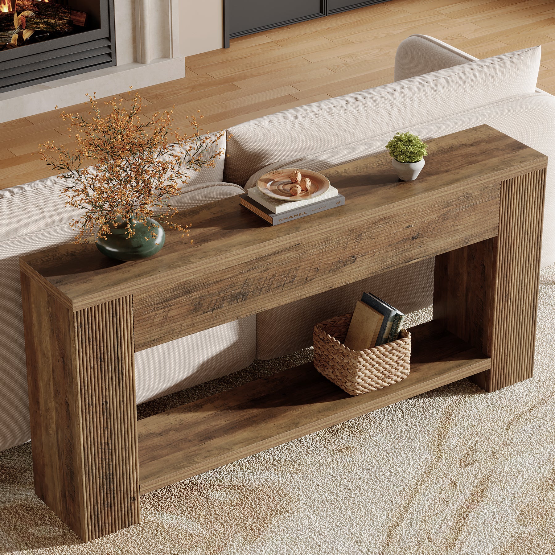 Tribesigns 70.9-Inch Console Table, Farmhouse Fluted Sofa Table for Entryway and Living Room - Image 9