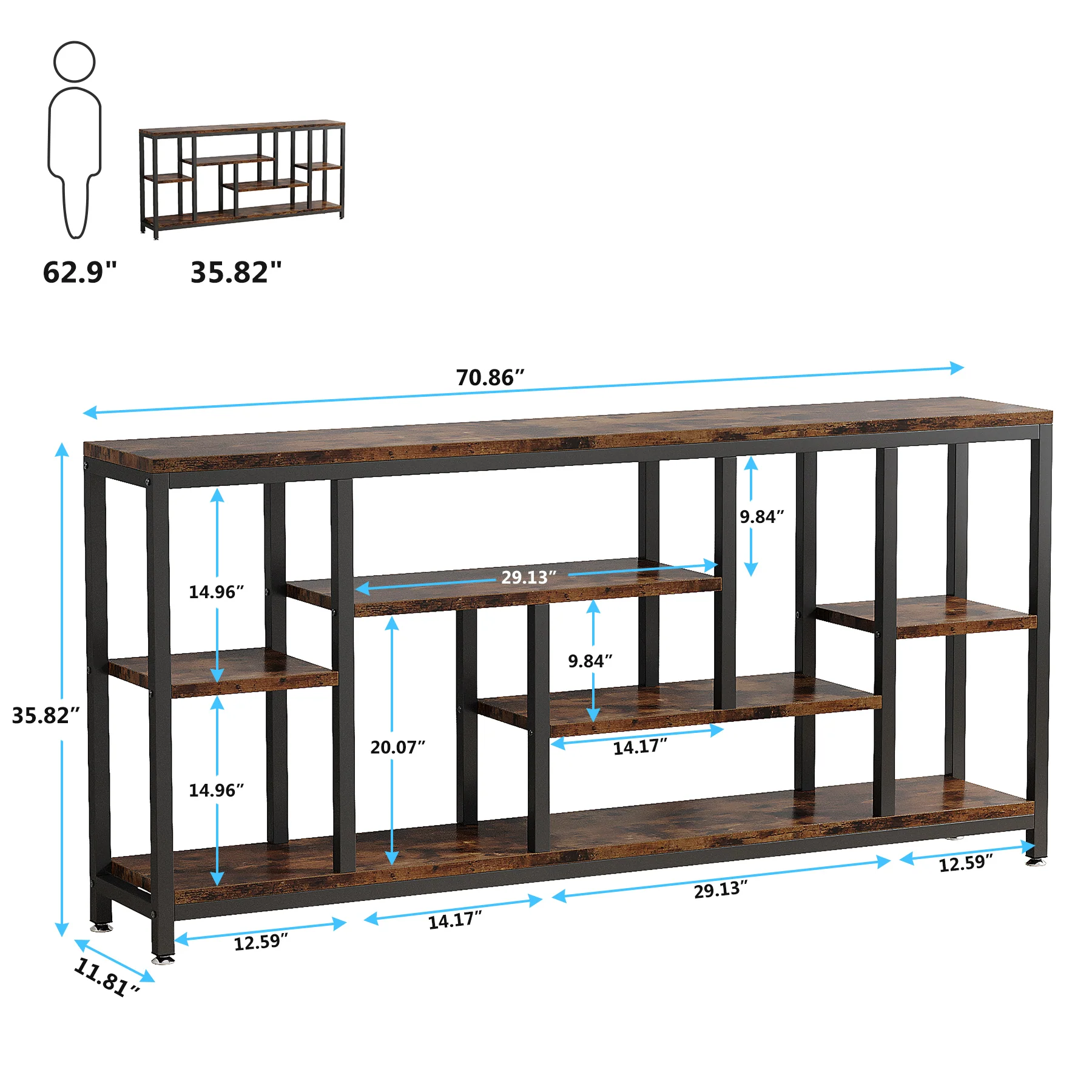 Tribesigns 70.9-Inch Extra Long Console Table with 3-Tier Storage Shelves, Industrial Narrow Sofa Table for Entryway - Image 2