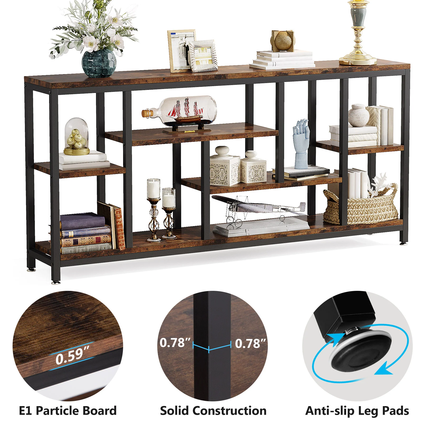 Tribesigns 70.9-Inch Extra Long Console Table with 3-Tier Storage Shelves, Industrial Narrow Sofa Table for Entryway - Image 3