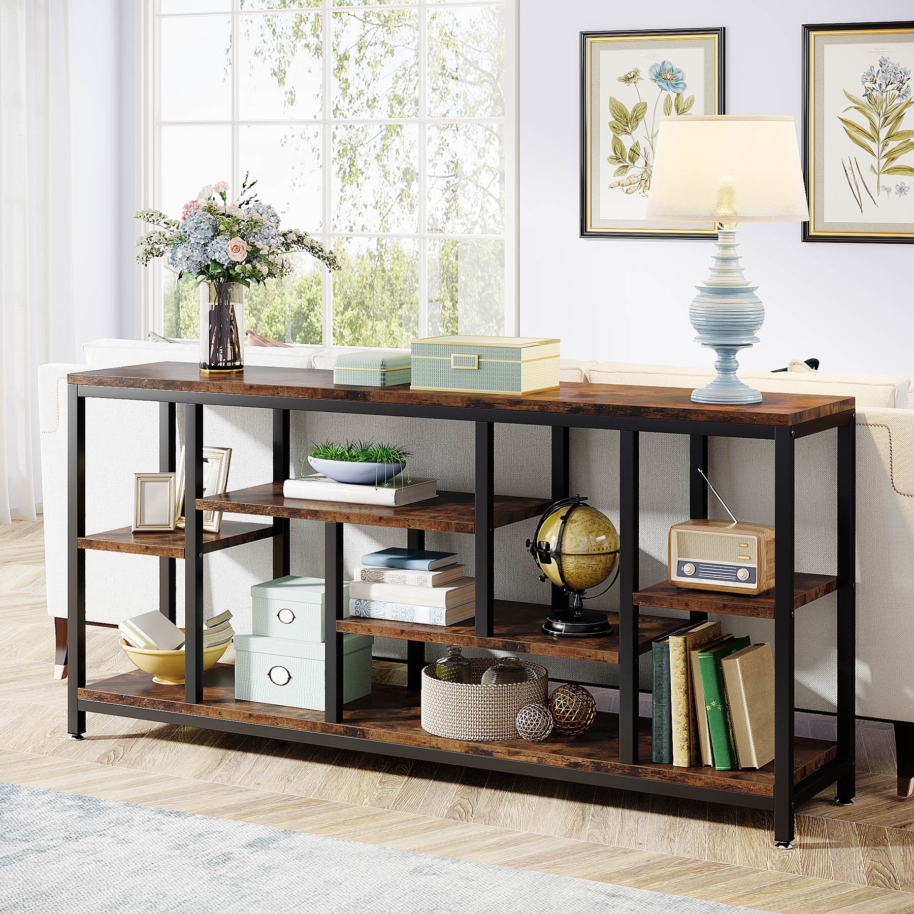 Tribesigns 70.9-Inch Extra Long Console Table with 3-Tier Storage Shelves, Industrial Narrow Sofa Table for Entryway - Image 4