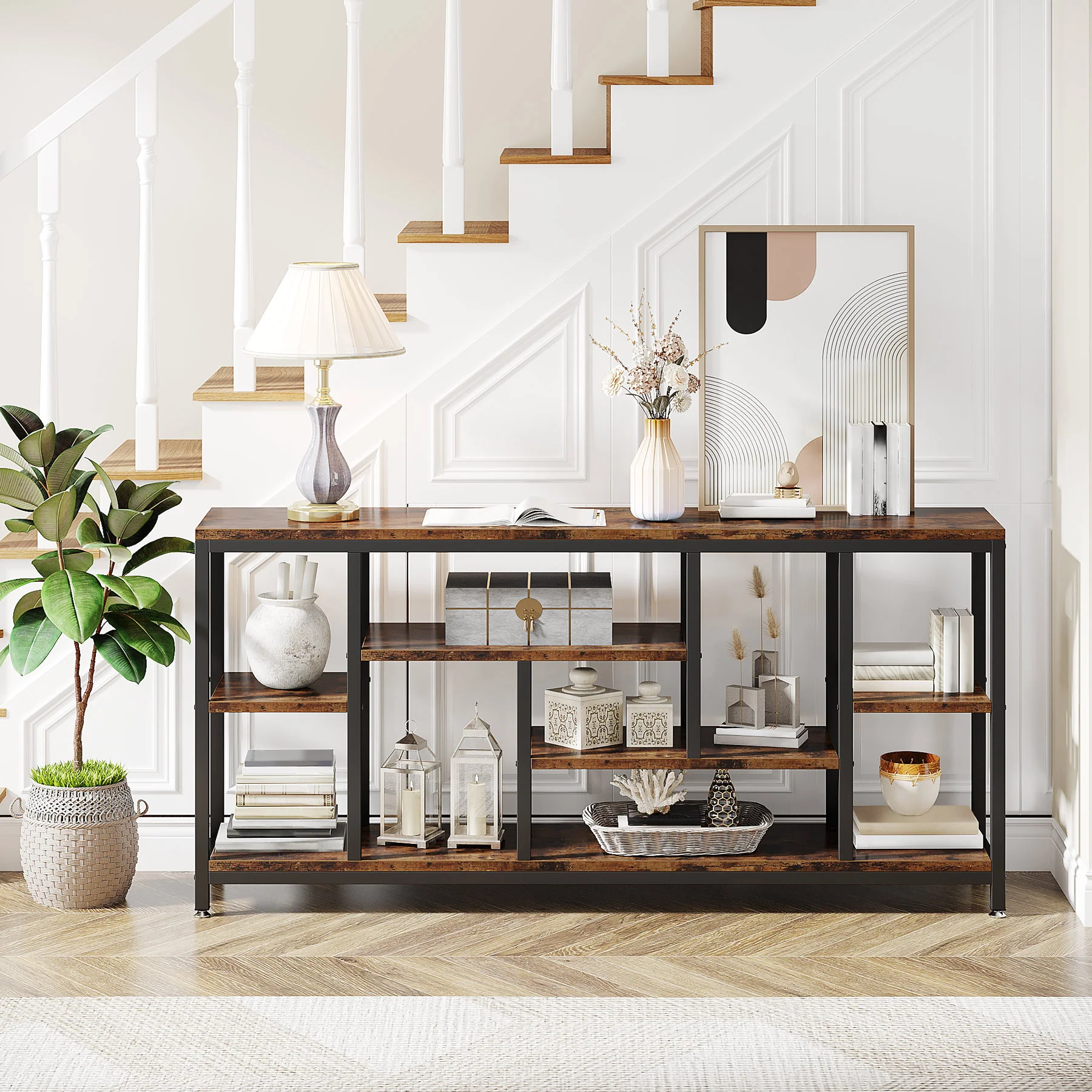 Tribesigns 70.9-Inch Extra Long Console Table with 3-Tier Storage Shelves, Industrial Narrow Sofa Table for Entryway - Image 5