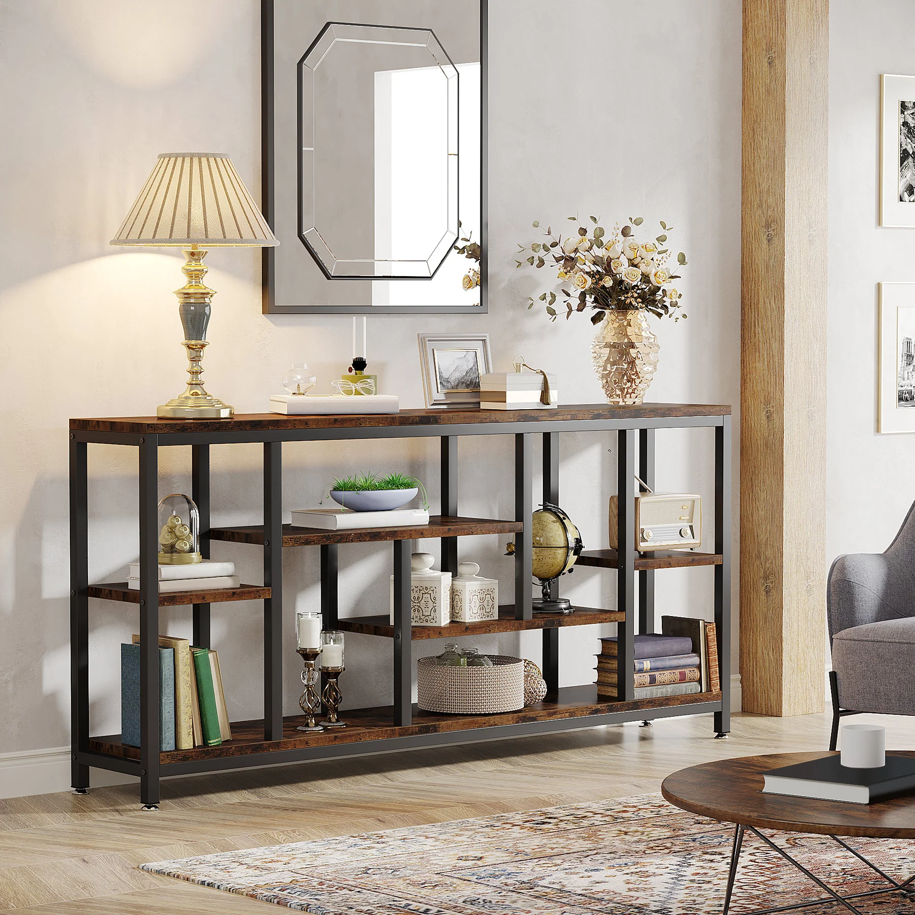 Tribesigns 70.9-Inch Extra Long Console Table with 3-Tier Storage Shelves, Industrial Narrow Sofa Table for Entryway - Image 6