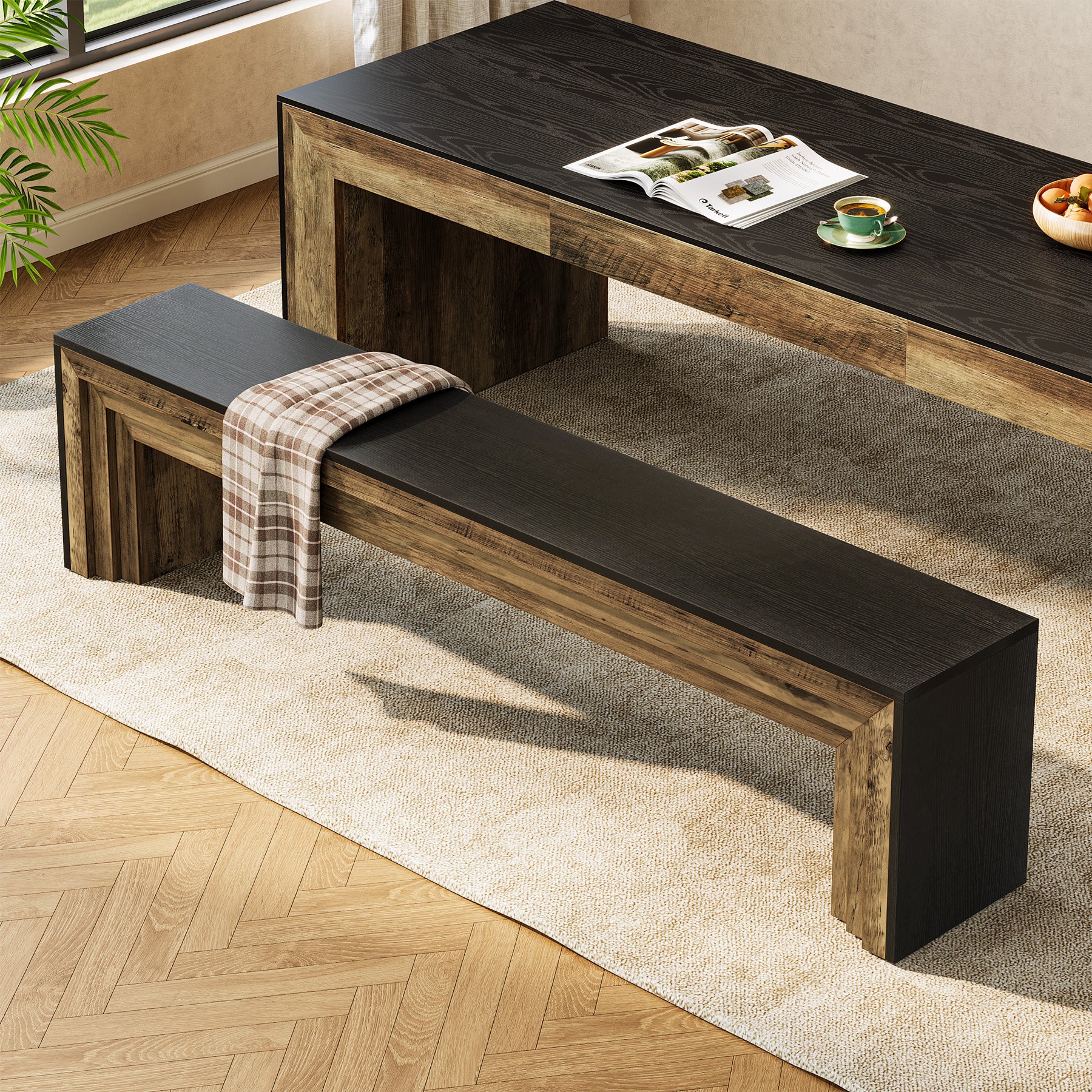 70.9 Inch Extra Long Dining Bench, Farmhouse Wooden Kitchen Bench with 440 lb Capacity for Dining Room