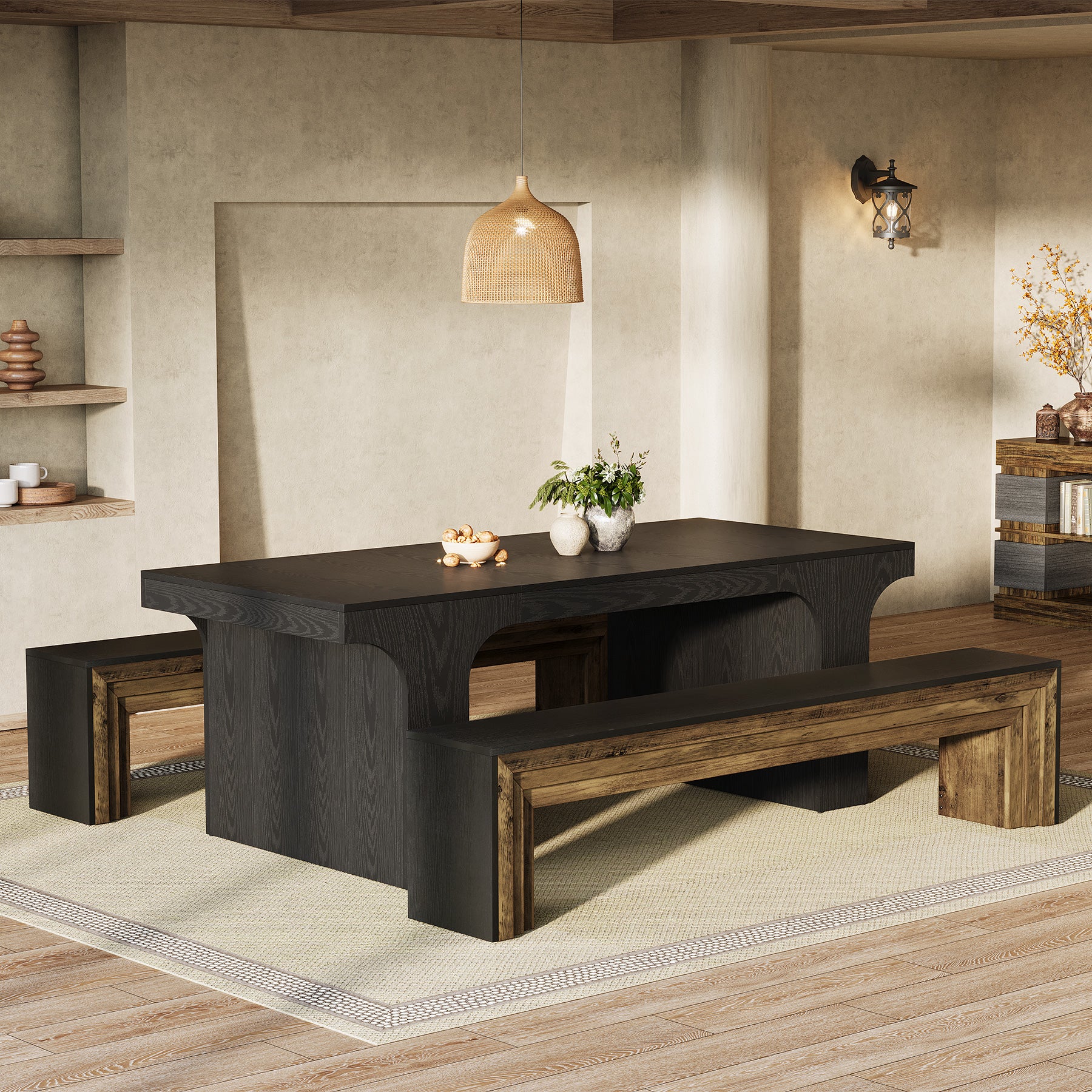 70.9 Inch Extra Long Dining Bench, Farmhouse Wooden Kitchen Bench with 440 lb Capacity for Dining Room - Image 6