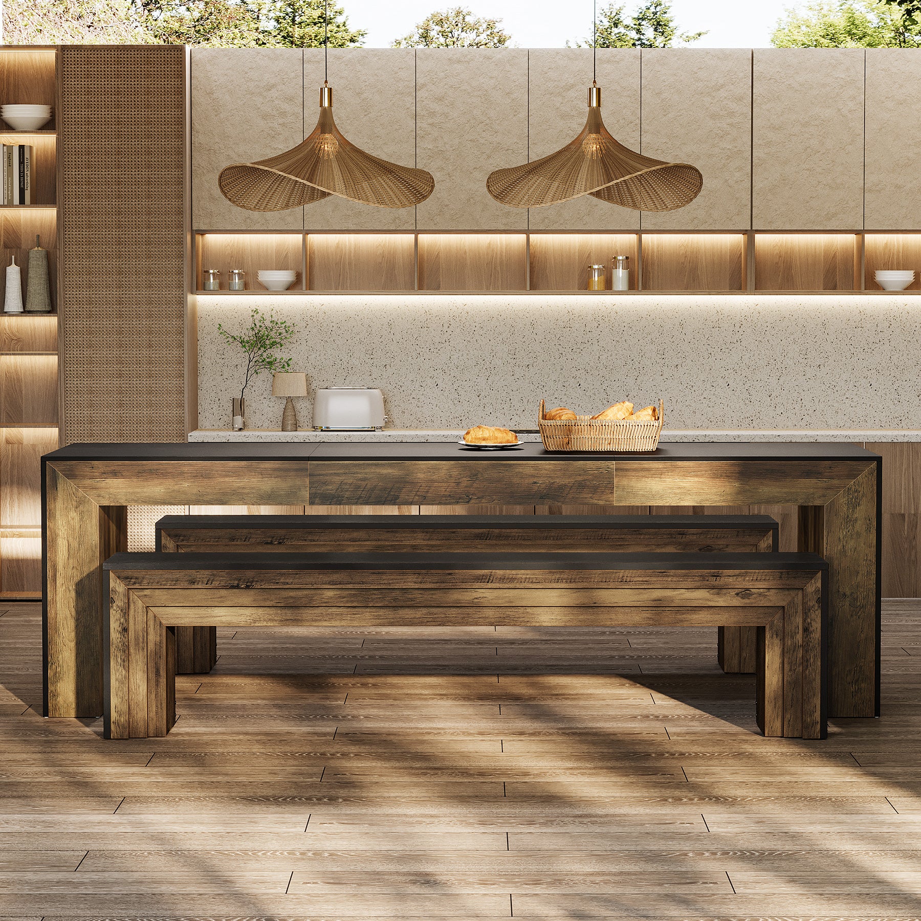 70.9 Inch Extra Long Dining Bench, Farmhouse Wooden Kitchen Bench with 440 lb Capacity for Dining Room - Image 7