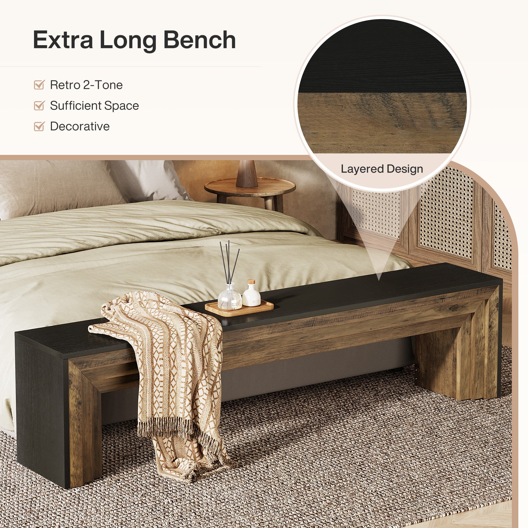 Tribesigns 70.9 Inch Extra Long Shoe Storage Bench, Modern Wooden Entryway Bench for Hallway - Image 3