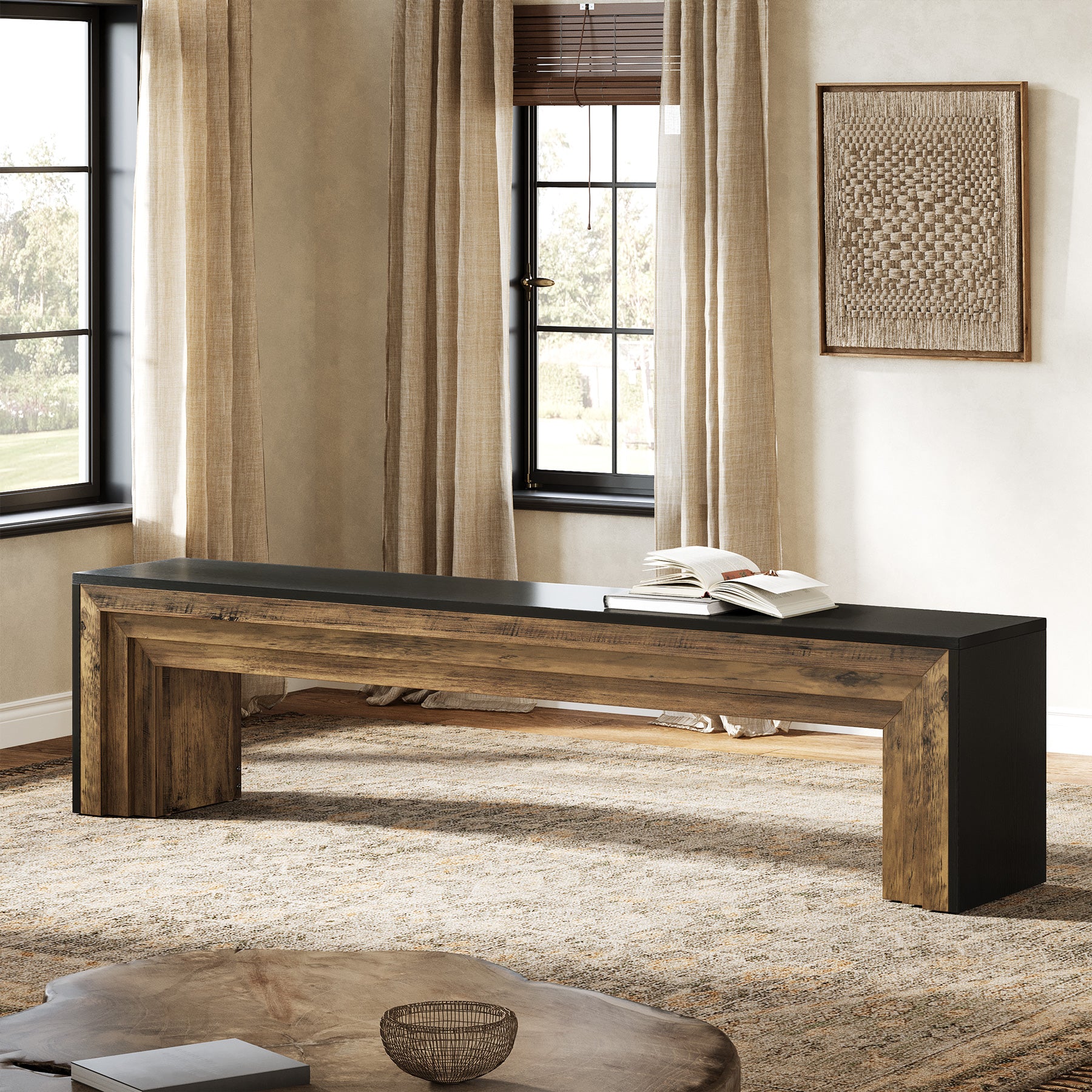 Tribesigns 70.9 Inch Extra Long Shoe Storage Bench, Modern Wooden Entryway Bench for Hallway - Image 5