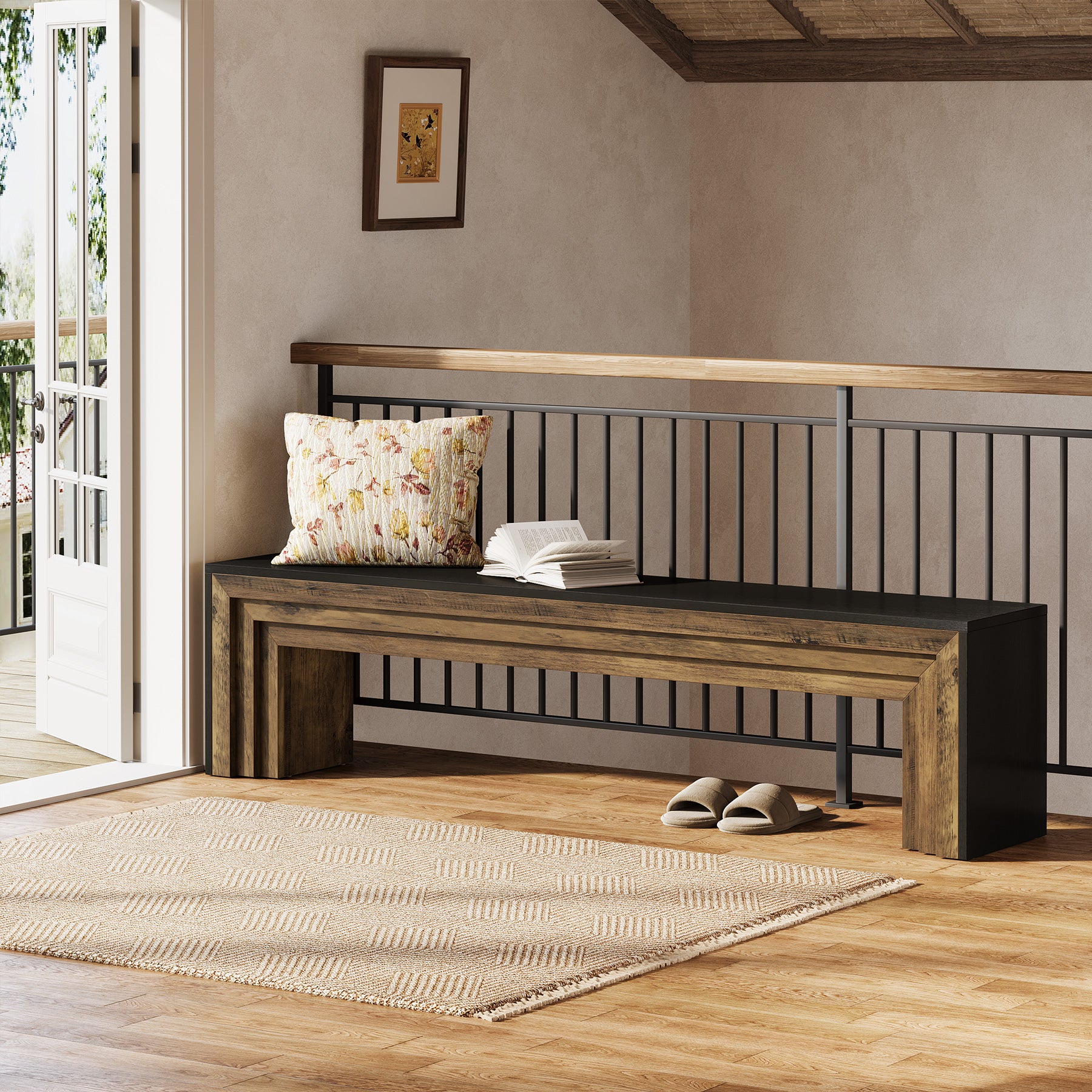 Tribesigns 70.9 Inch Extra Long Shoe Storage Bench, Modern Wooden Entryway Bench for Hallway - Image 7