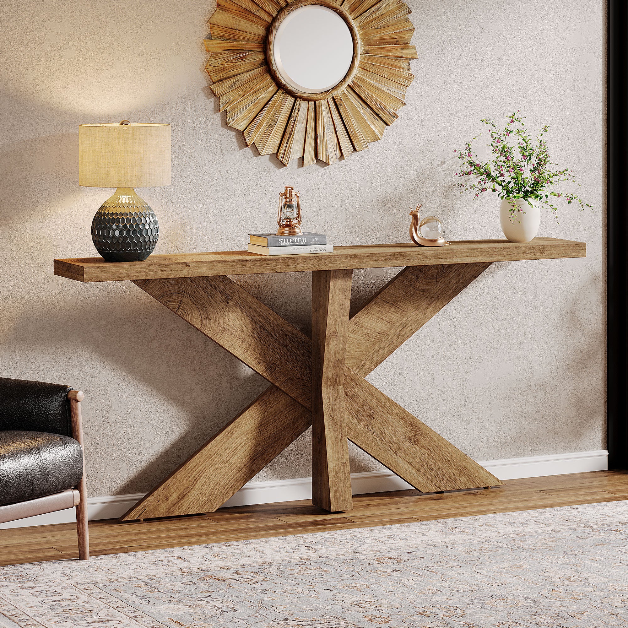 Tribesigns 70.9-Inch Console Table, Farmhouse Sofa Table with Wooden Geometric Base for Entryway and Living Room - Image 10