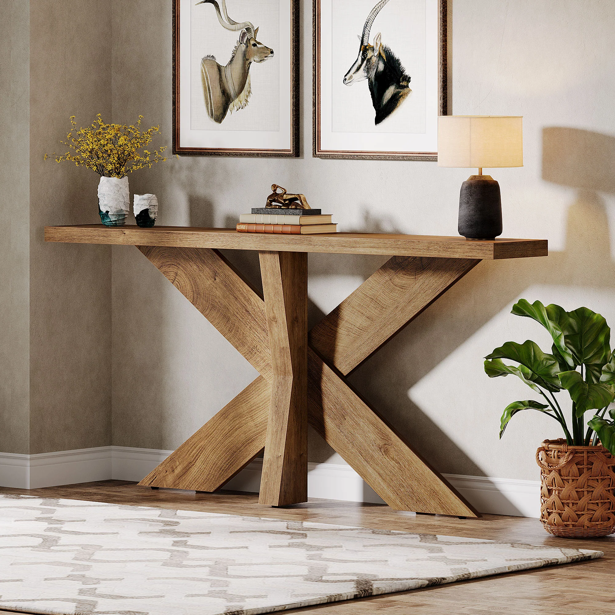 Tribesigns 70.9-Inch Console Table, Farmhouse Sofa Table with Wooden Geometric Base for Entryway and Living Room - Image 11