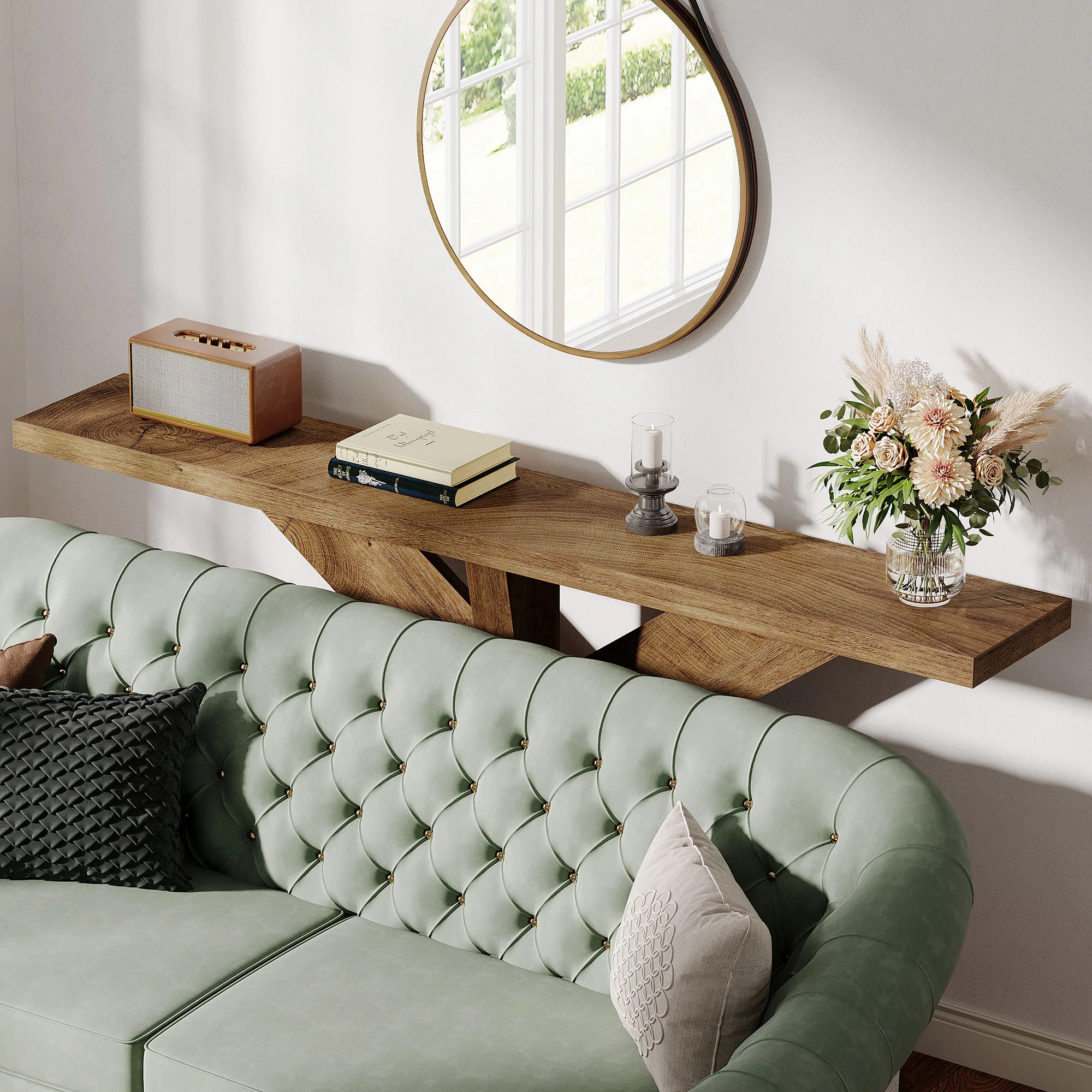 Tribesigns 70.9-Inch Console Table, Farmhouse Sofa Table with Wooden Geometric Base for Entryway and Living Room - Image 12