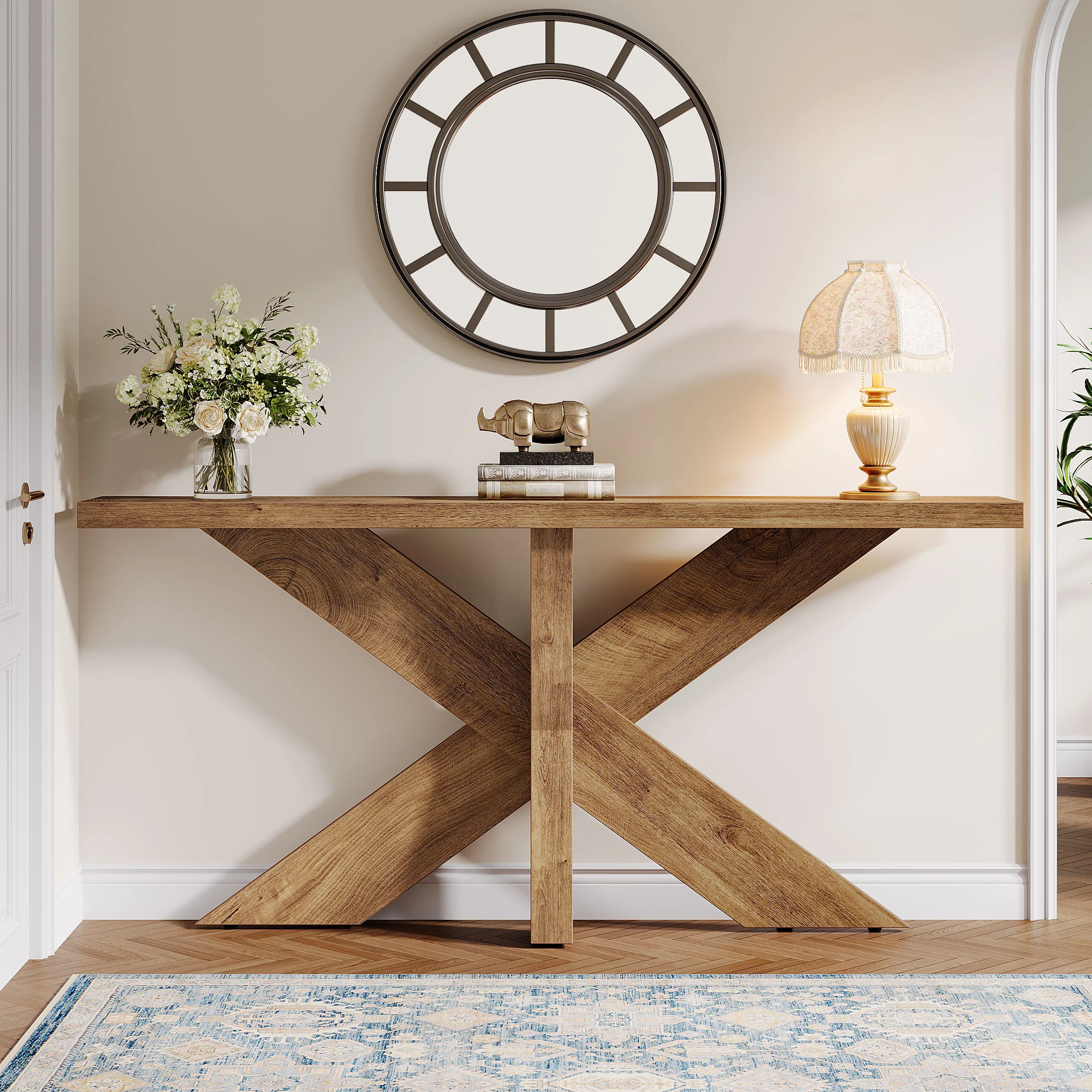 Tribesigns 70.9-Inch Console Table, Farmhouse Sofa Table with Wooden Geometric Base for Entryway and Living Room - Image 6