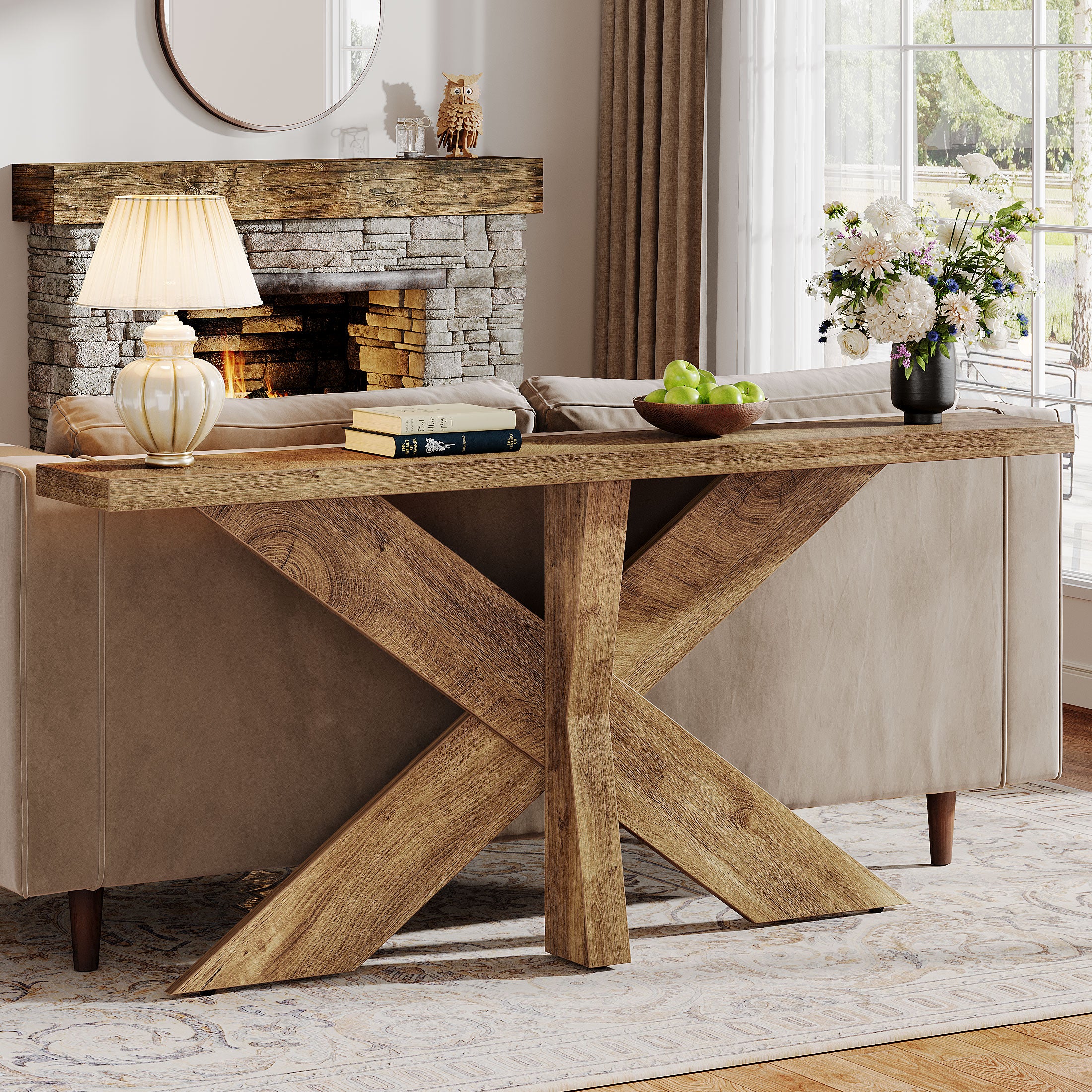 Tribesigns 70.9-Inch Console Table, Farmhouse Sofa Table with Wooden Geometric Base for Entryway and Living Room - Image 8