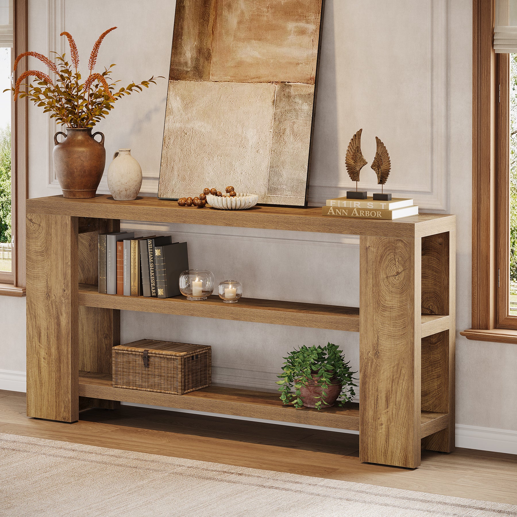 70.9-Inch Industrial Console Table, Narrow Wooden Sofa Table with Metal Frame - Image 11