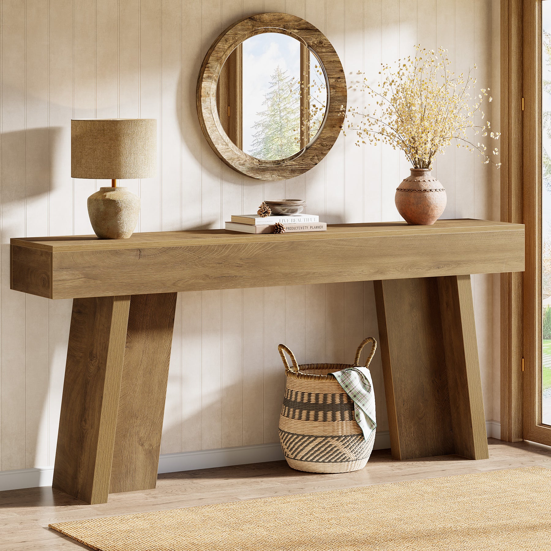 Tribesigns 70.9-Inch Long Console Table with Crossbar Support, Farmhouse Entryway Table for Living Room