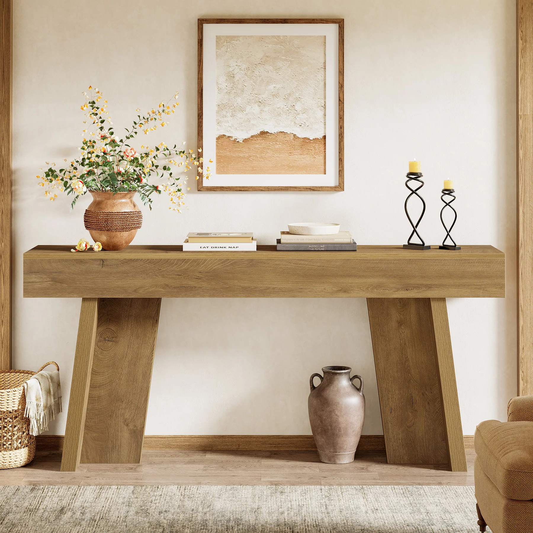 Tribesigns 70.9-Inch Long Console Table with Crossbar Support, Farmhouse Entryway Table for Living Room - Image 5