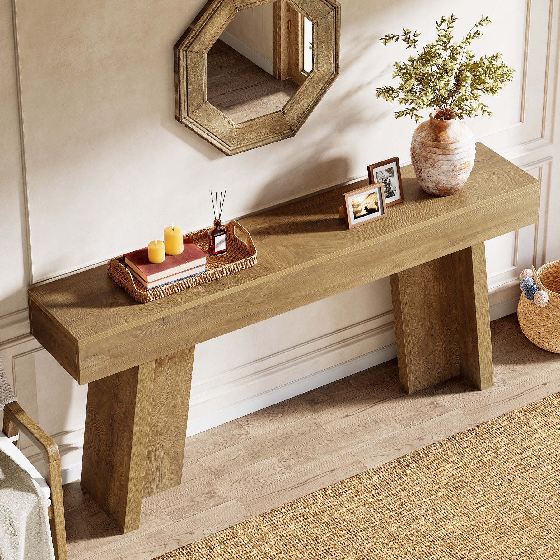 Tribesigns 70.9-Inch Long Console Table with Crossbar Support, Farmhouse Entryway Table for Living Room - Image 7