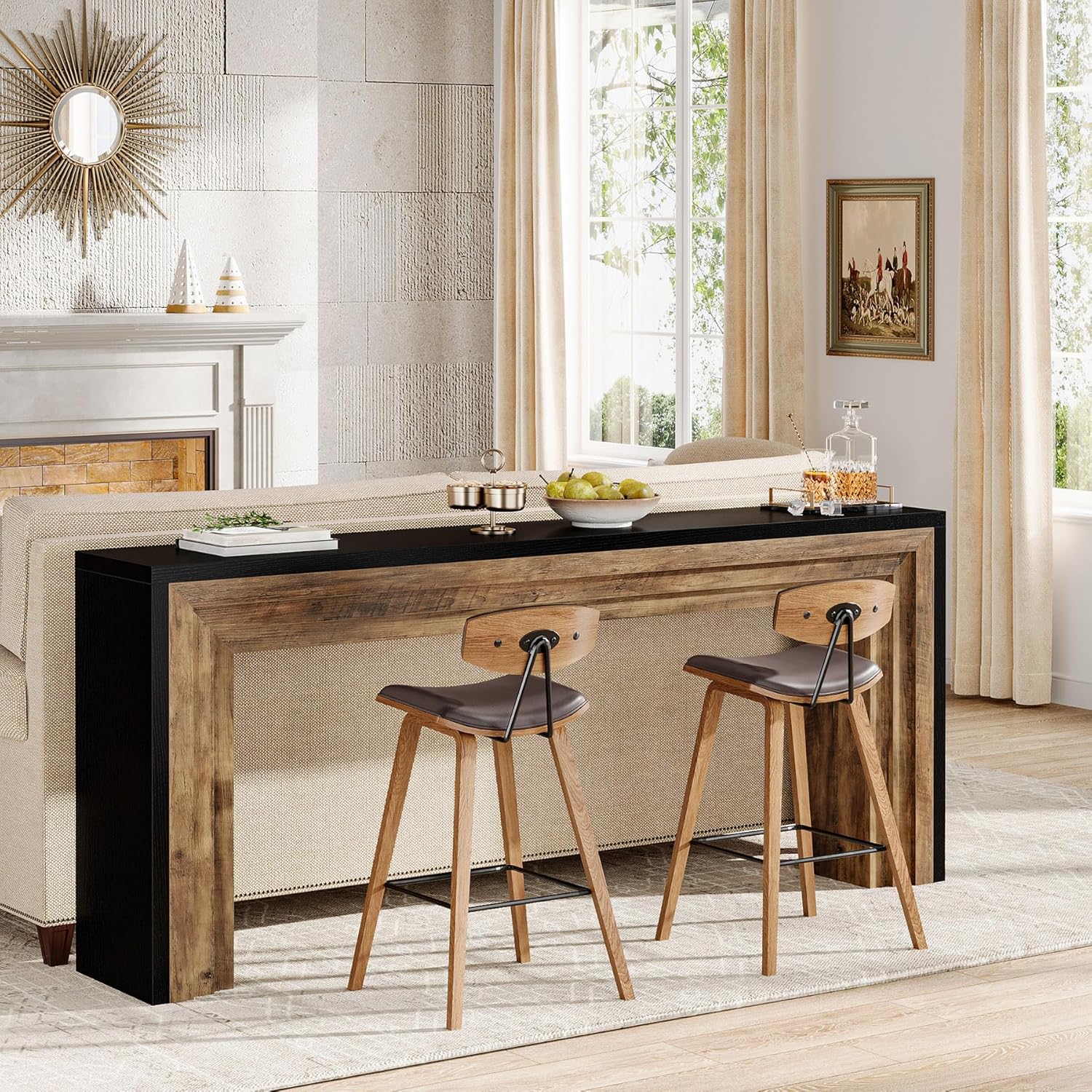 71" Farmhouse Console Table - Narrow Wood Sofa Table in Black & Natural for Entryway & Living Room - Image 5