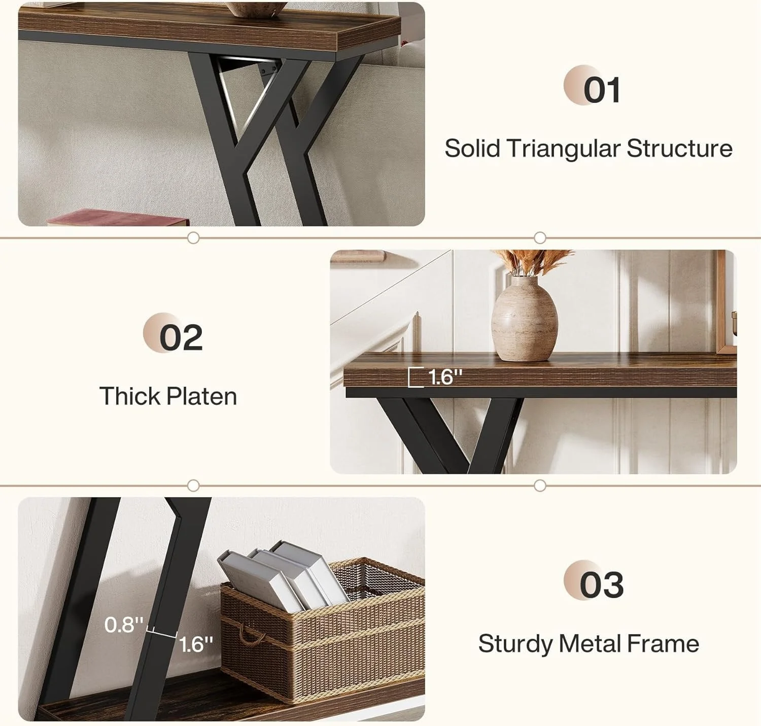 70.9" Industrial Console Table, Two-Tier Entryway Sofa Table in Rustic Brown - Image 8