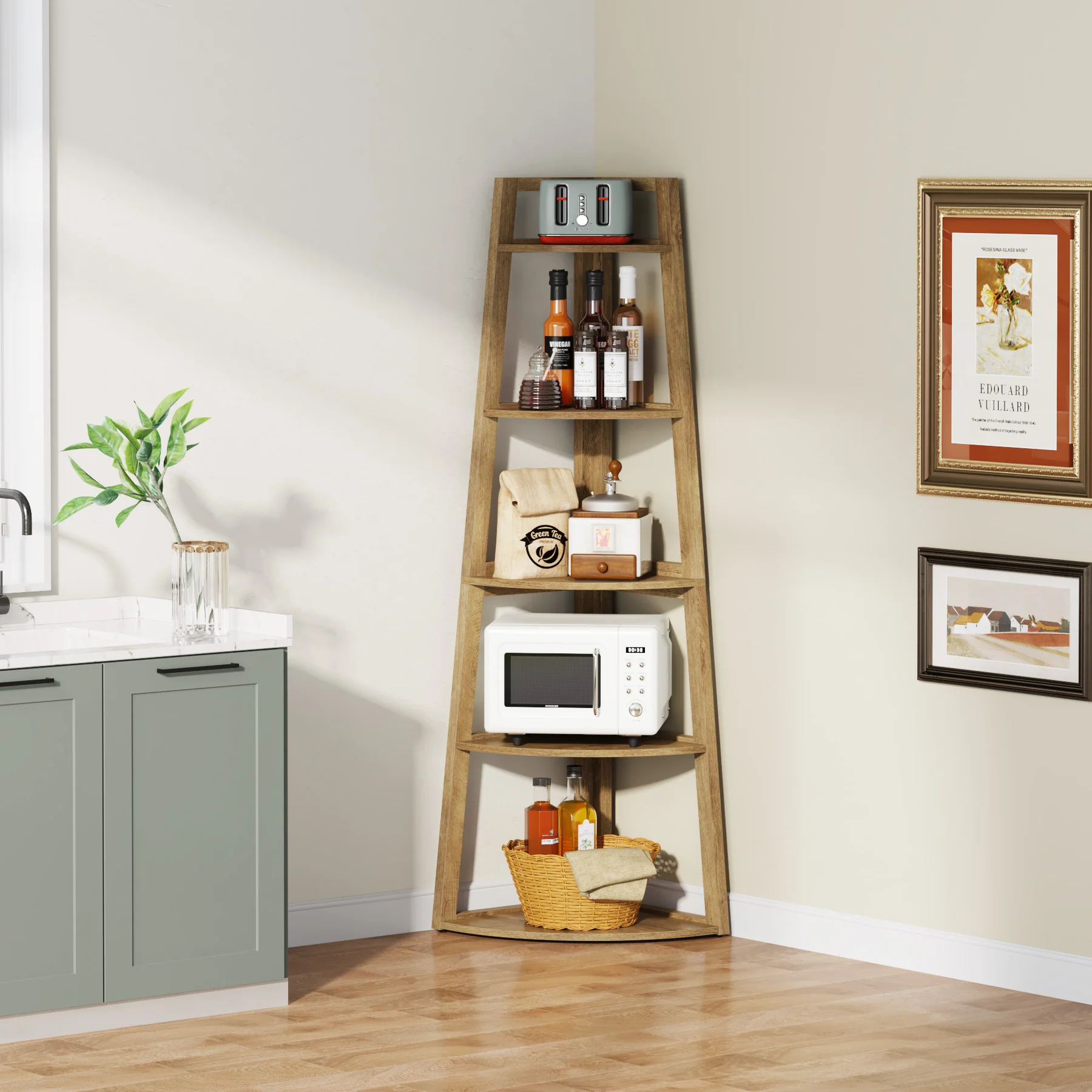 Tribesigns 70-Inch Tall Corner Shelf 5-Tier Bookcase, Industrial Corner Ladder Shelf for Small Spaces - Image 11