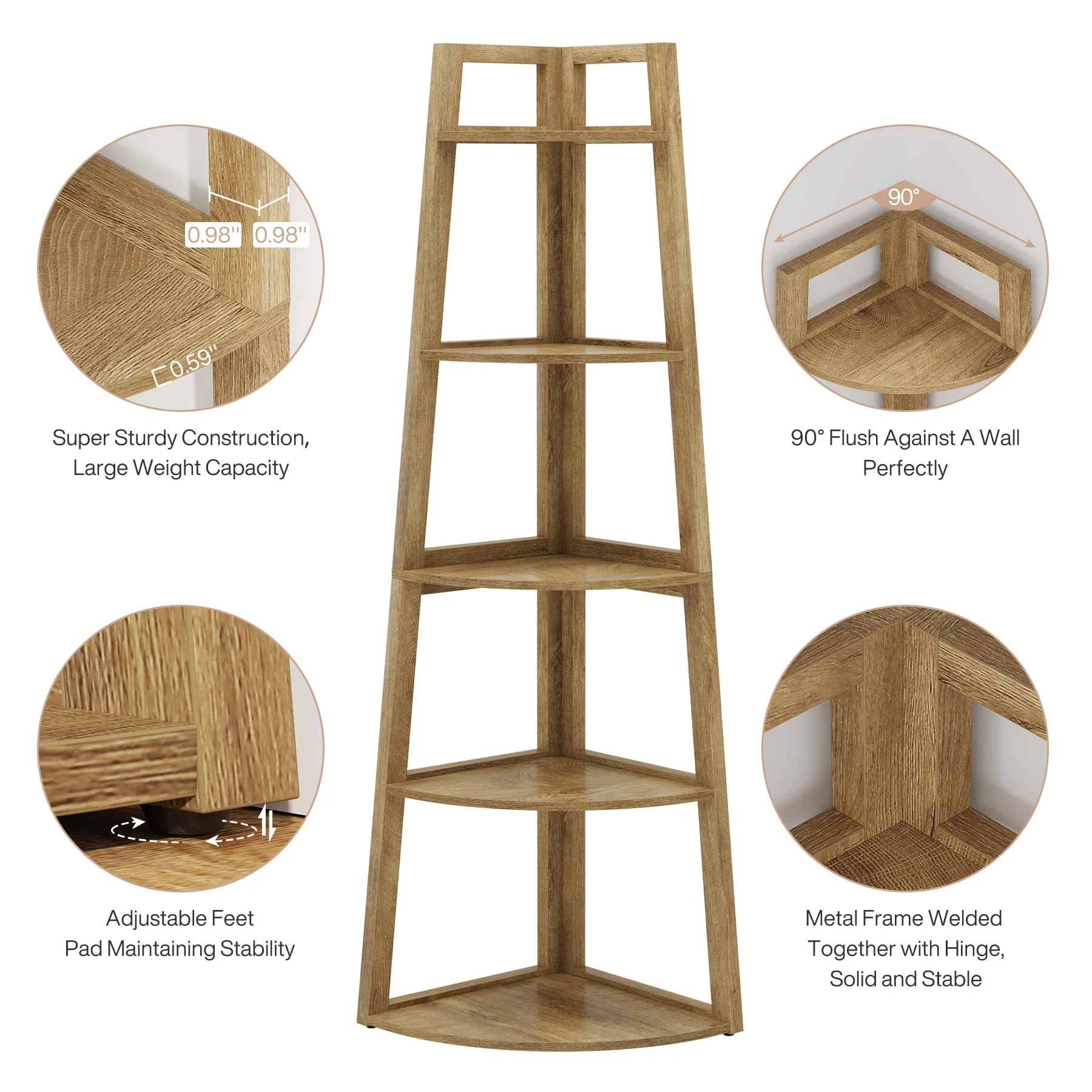 Tribesigns 70-Inch Tall Corner Shelf 5-Tier Bookcase, Industrial Corner Ladder Shelf for Small Spaces - Image 4