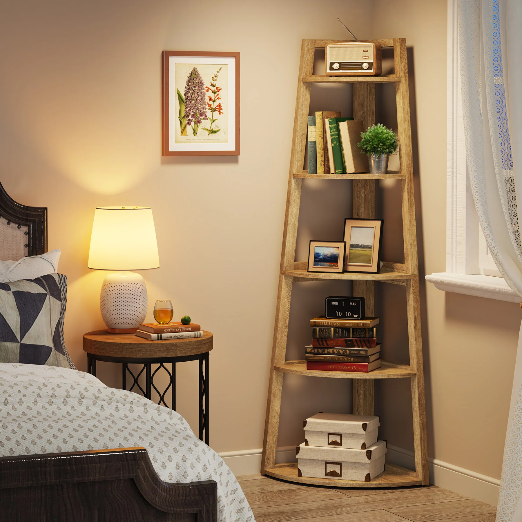 Tribesigns 70-Inch Tall Corner Shelf 5-Tier Bookcase, Industrial Corner Ladder Shelf for Small Spaces - Image 7