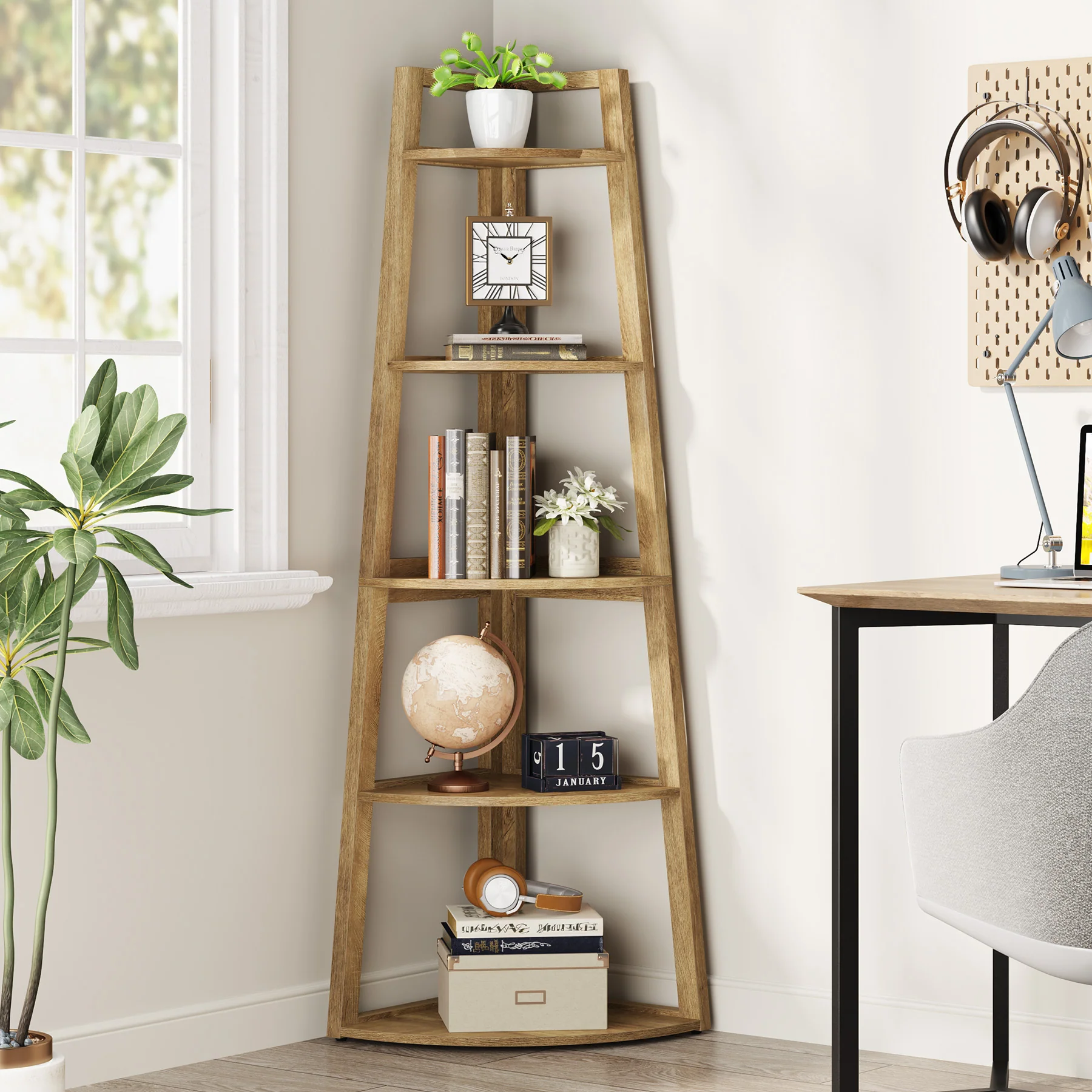 Tribesigns 70-Inch Tall Corner Shelf 5-Tier Bookcase, Industrial Corner Ladder Shelf for Small Spaces - Image 8