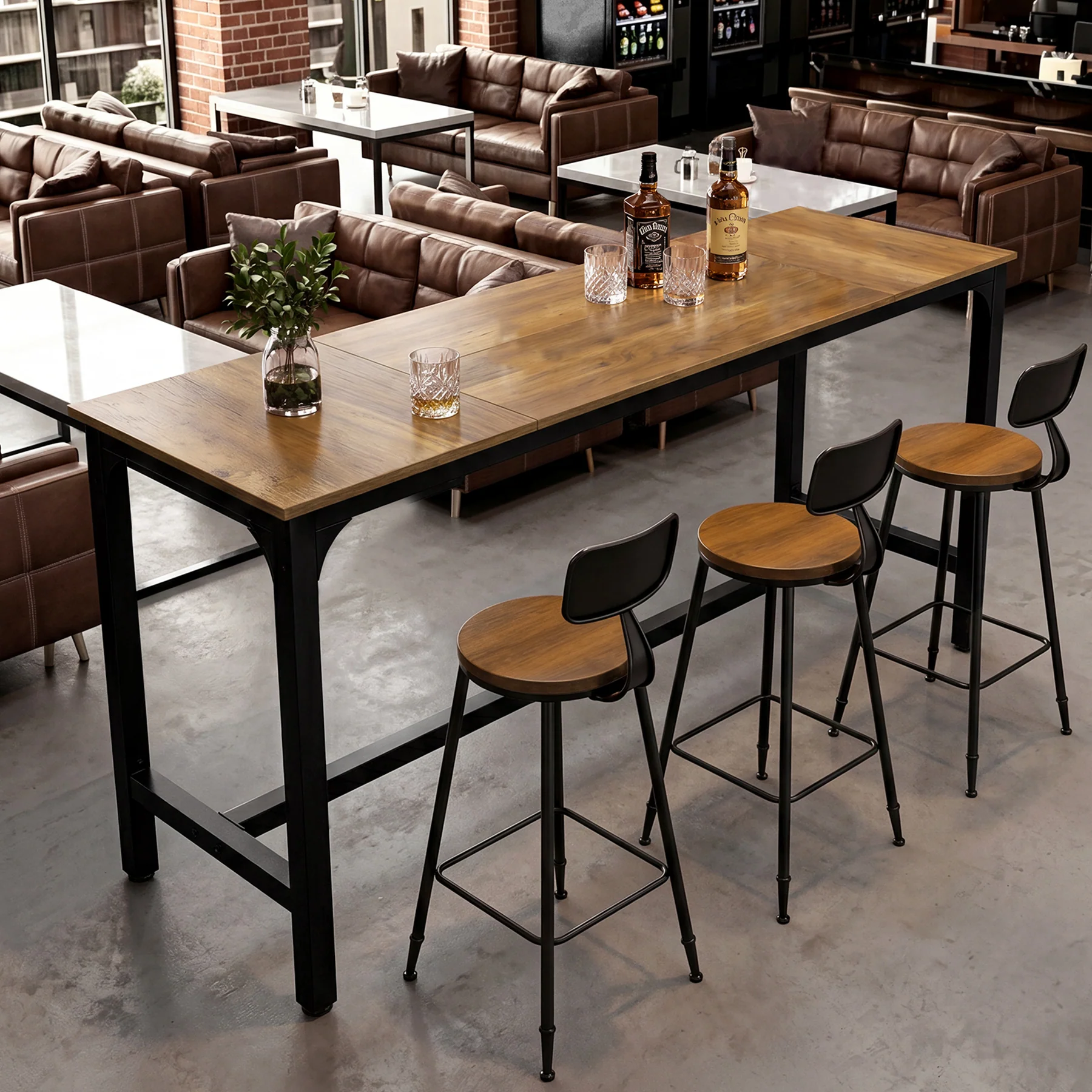 70.9 Inch Industrial Bar Table with Metal Footrest, Counter Height Pub Table for Dining Room and Home Bar - Image 10