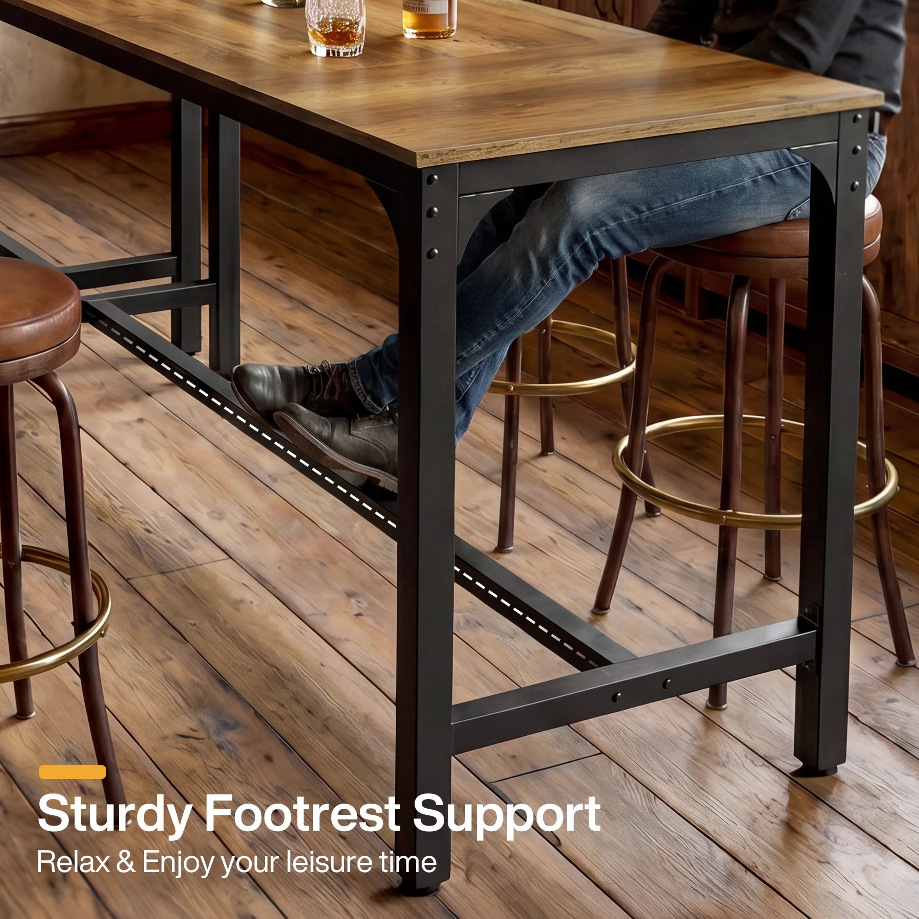 70.9 Inch Industrial Bar Table with Metal Footrest, Counter Height Pub Table for Dining Room and Home Bar - Image 4