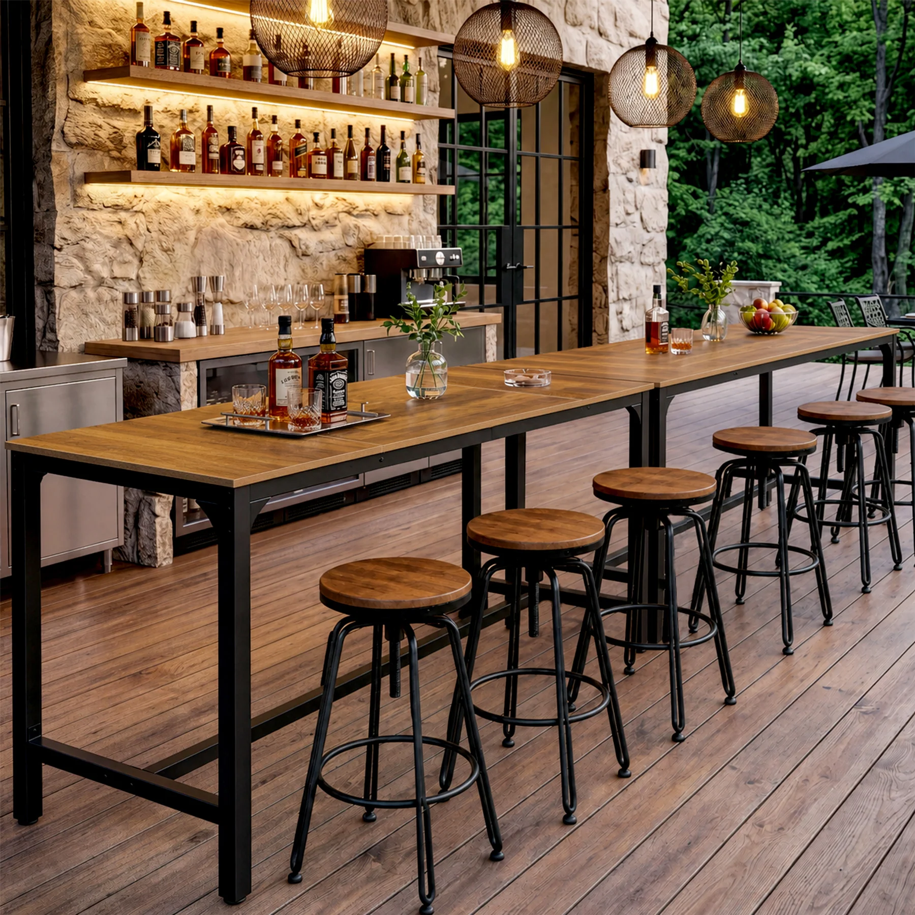70.9 Inch Industrial Bar Table with Metal Footrest, Counter Height Pub Table for Dining Room and Home Bar - Image 5