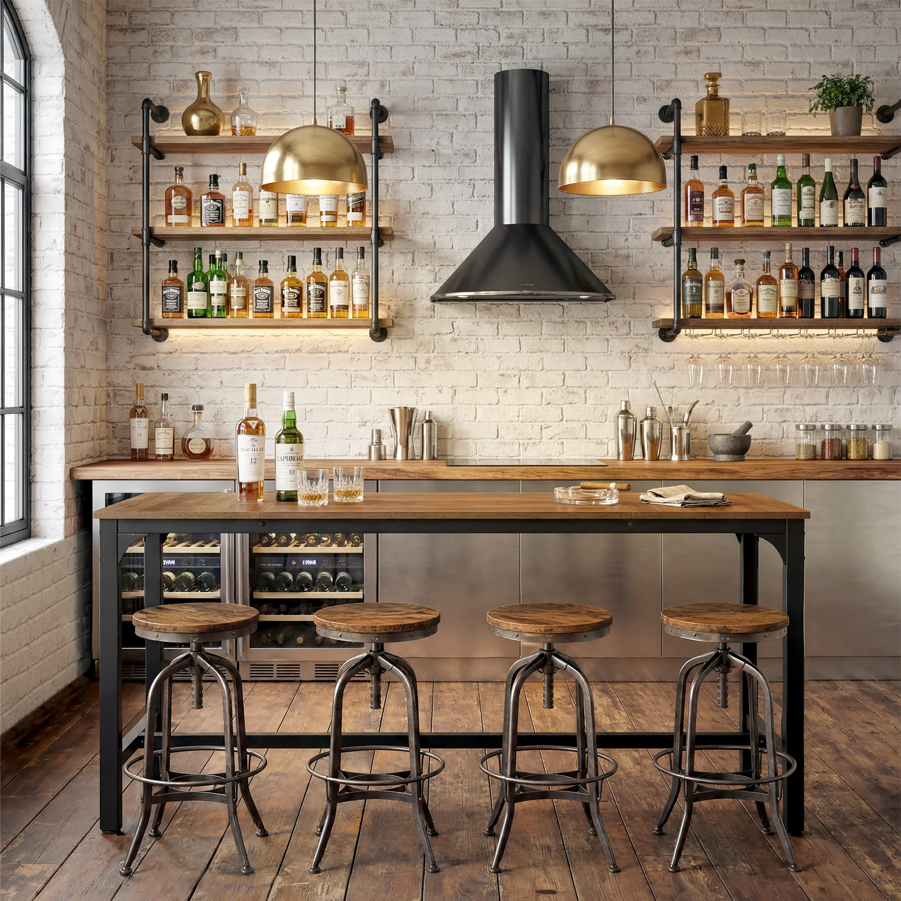 70.9 Inch Industrial Bar Table with Metal Footrest, Counter Height Pub Table for Dining Room and Home Bar - Image 6