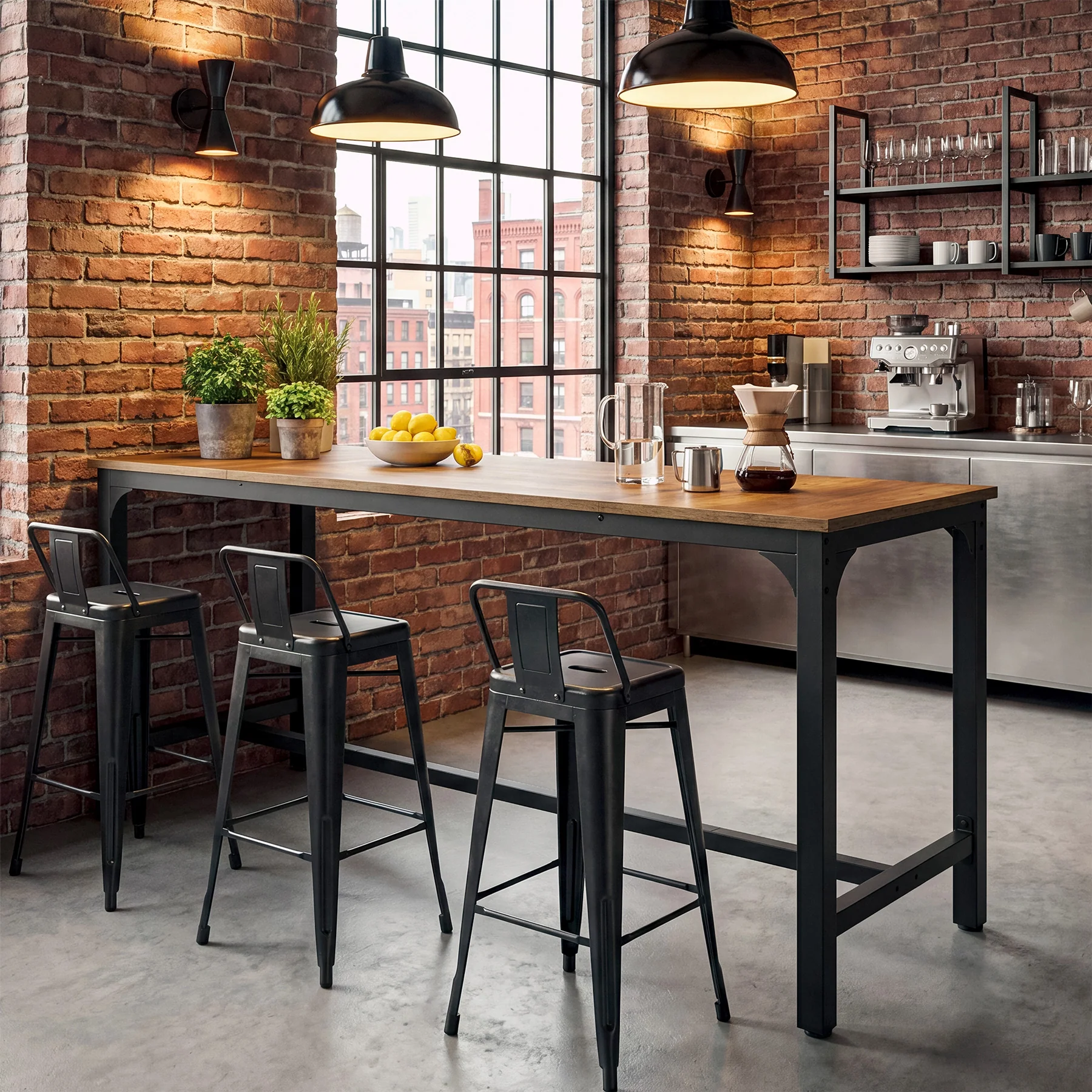 70.9 Inch Industrial Bar Table with Metal Footrest, Counter Height Pub Table for Dining Room and Home Bar - Image 7