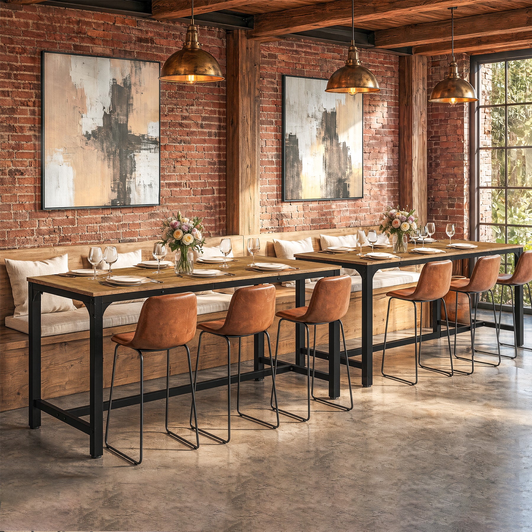 70.9 Inch Industrial Bar Table with Metal Footrest, Counter Height Pub Table for Dining Room and Home Bar - Image 8