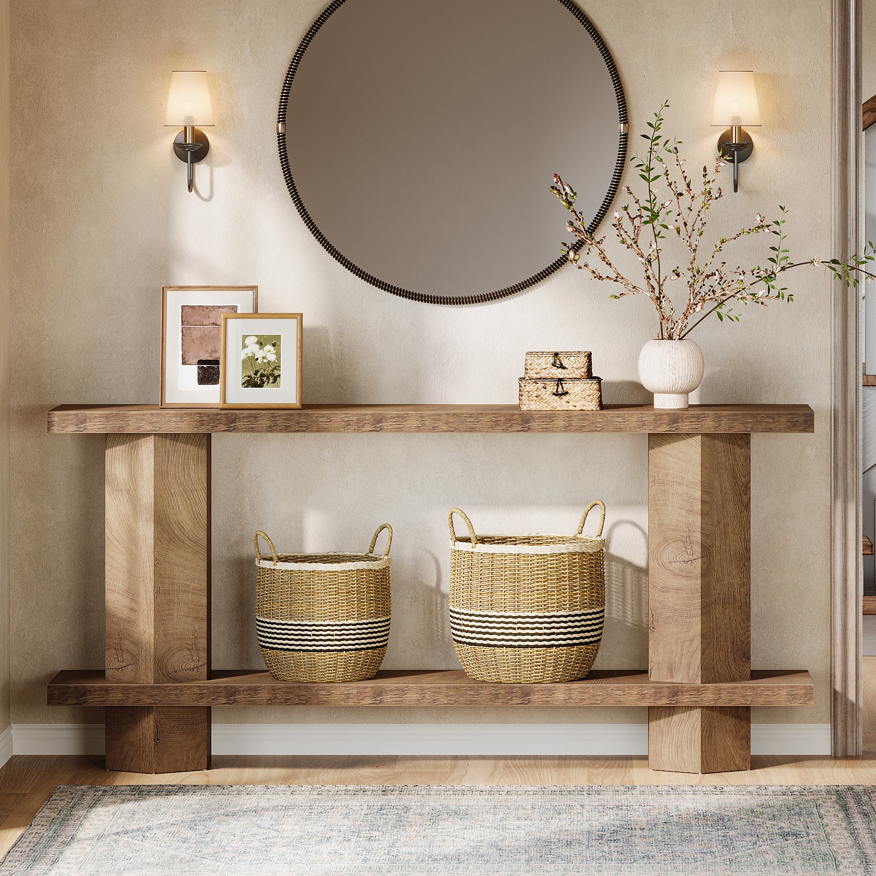 70.87-Inch Wooden Console Table for Entryway, Long Sofa Table Behind Couch - Image 11