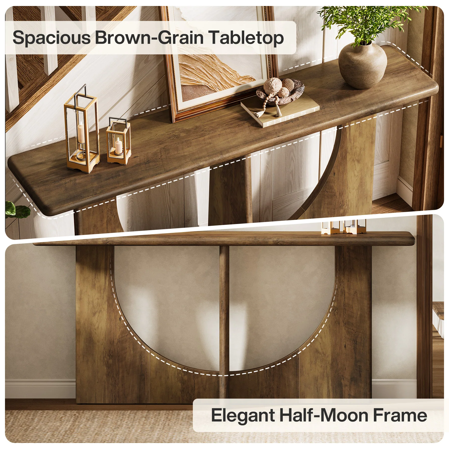 71-Inch Console Table for Entryway, Farmhouse Sofa Table with Geometric Frame - Image 8