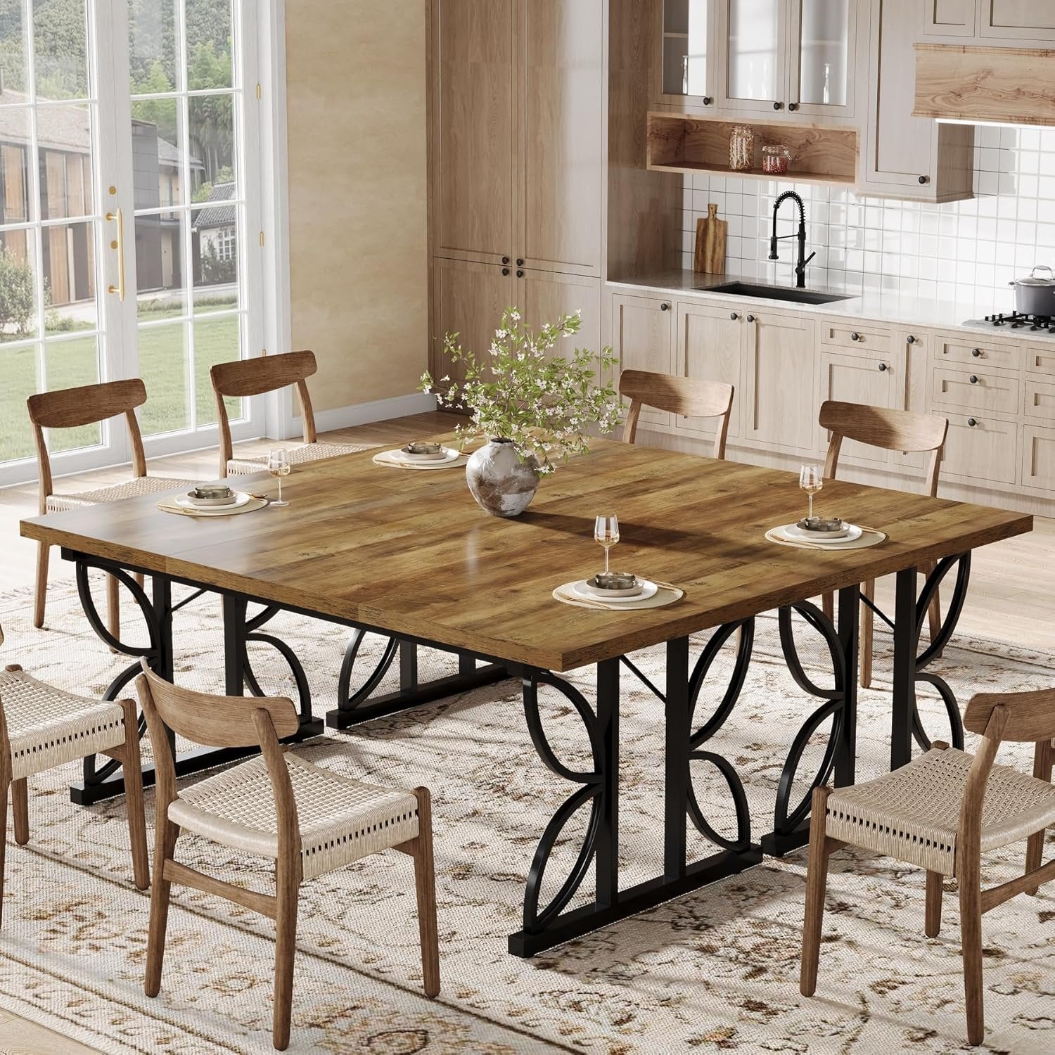 71 x 31.5 Inch Industrial Rectangular Dining Table, Kitchen Table with Metal Base in Brown - Image 3
