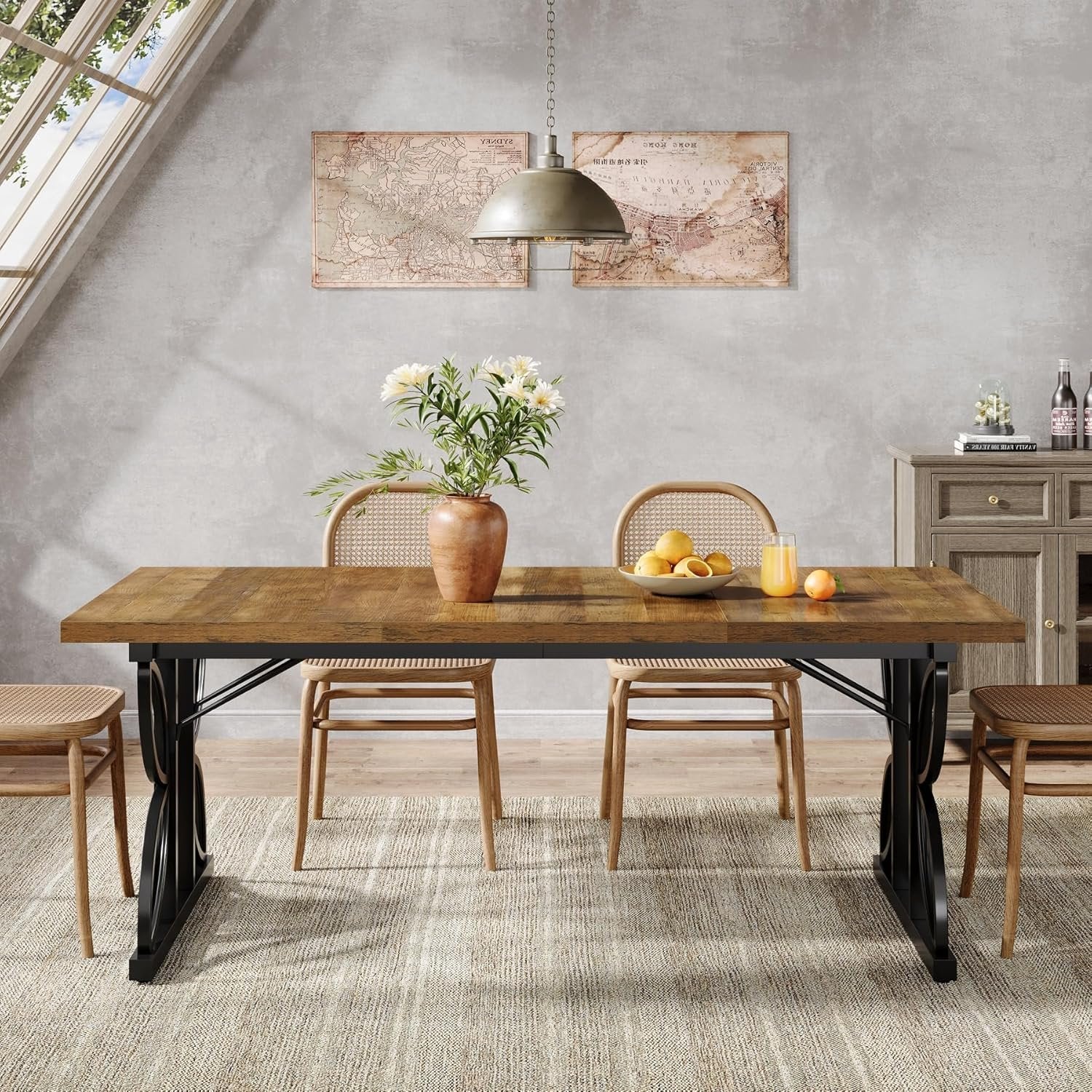 71 x 31.5 Inch Industrial Rectangular Dining Table, Kitchen Table with Metal Base in Brown - Image 5