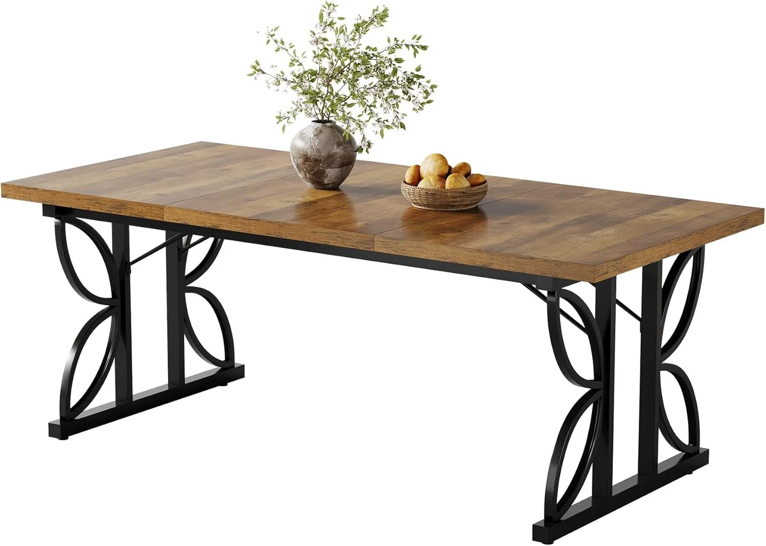 71 x 31.5 Inch Industrial Rectangular Dining Table, Kitchen Table with Metal Base in Brown - Image 7
