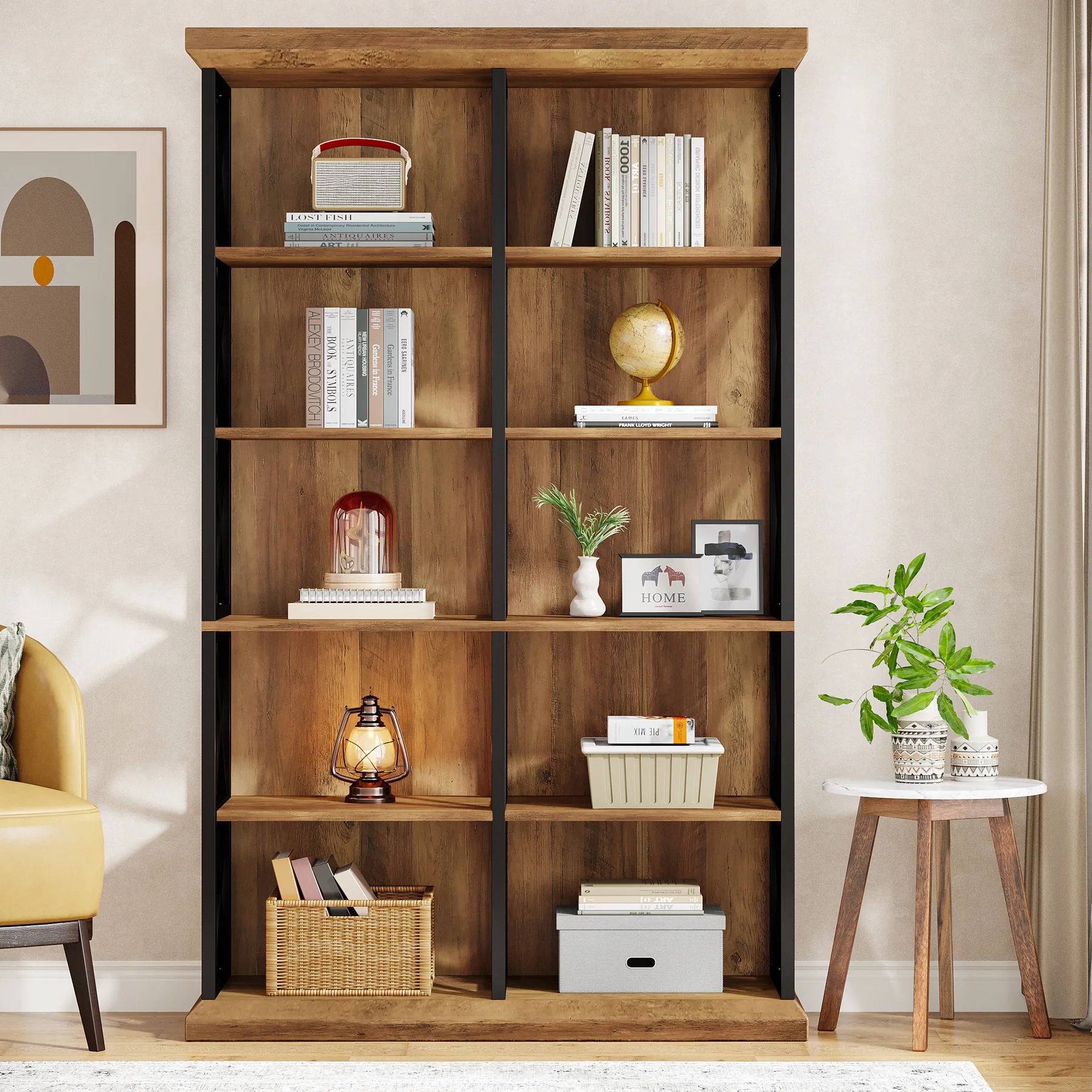 Tribesigns 75-Inch Tall Double Wide Bookcase, 6-Tier Industrial Bookshelf with X-Pattern Frame - Image 4