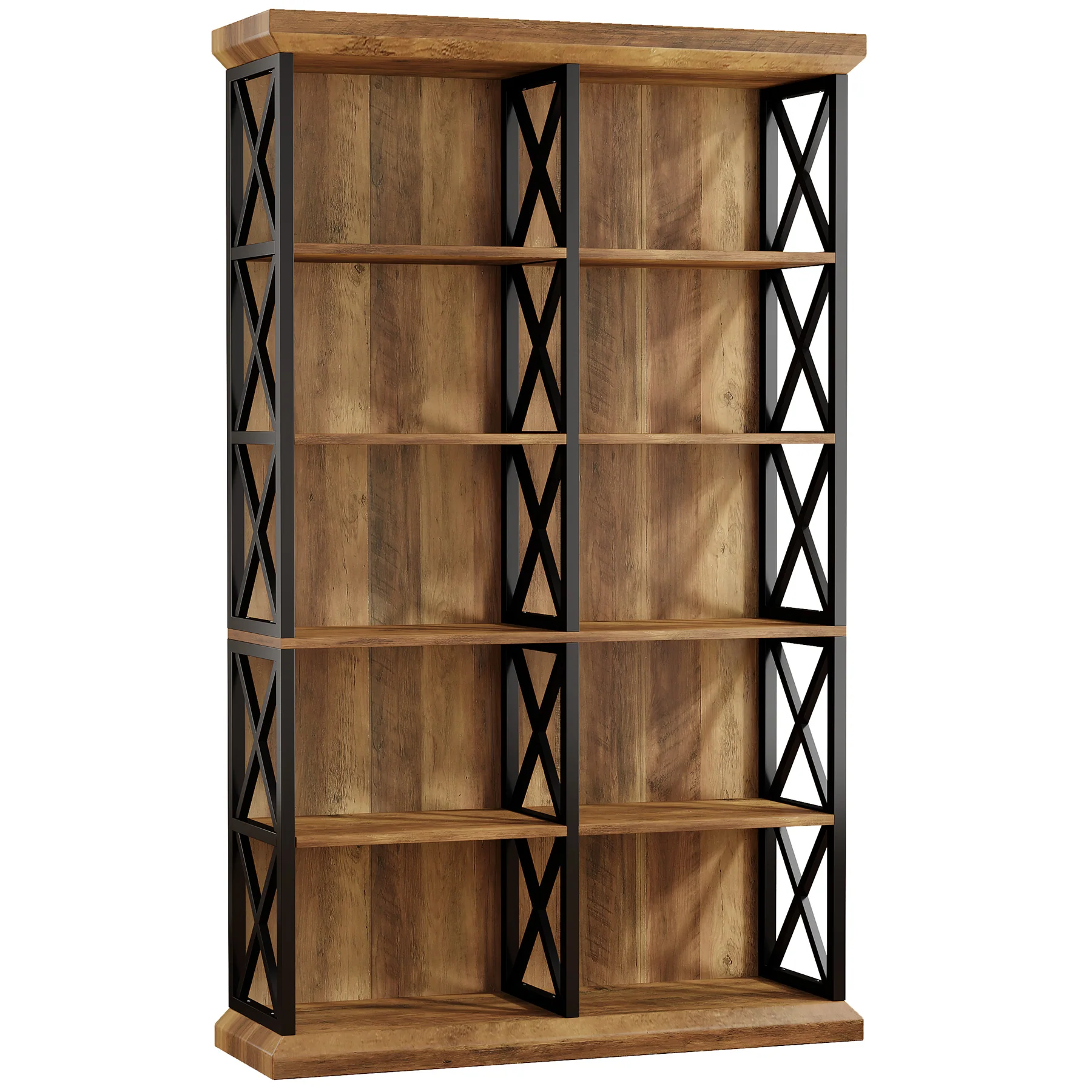 Tribesigns 75-Inch Tall Double Wide Bookcase, 6-Tier Industrial Bookshelf with X-Pattern Frame - Image 8