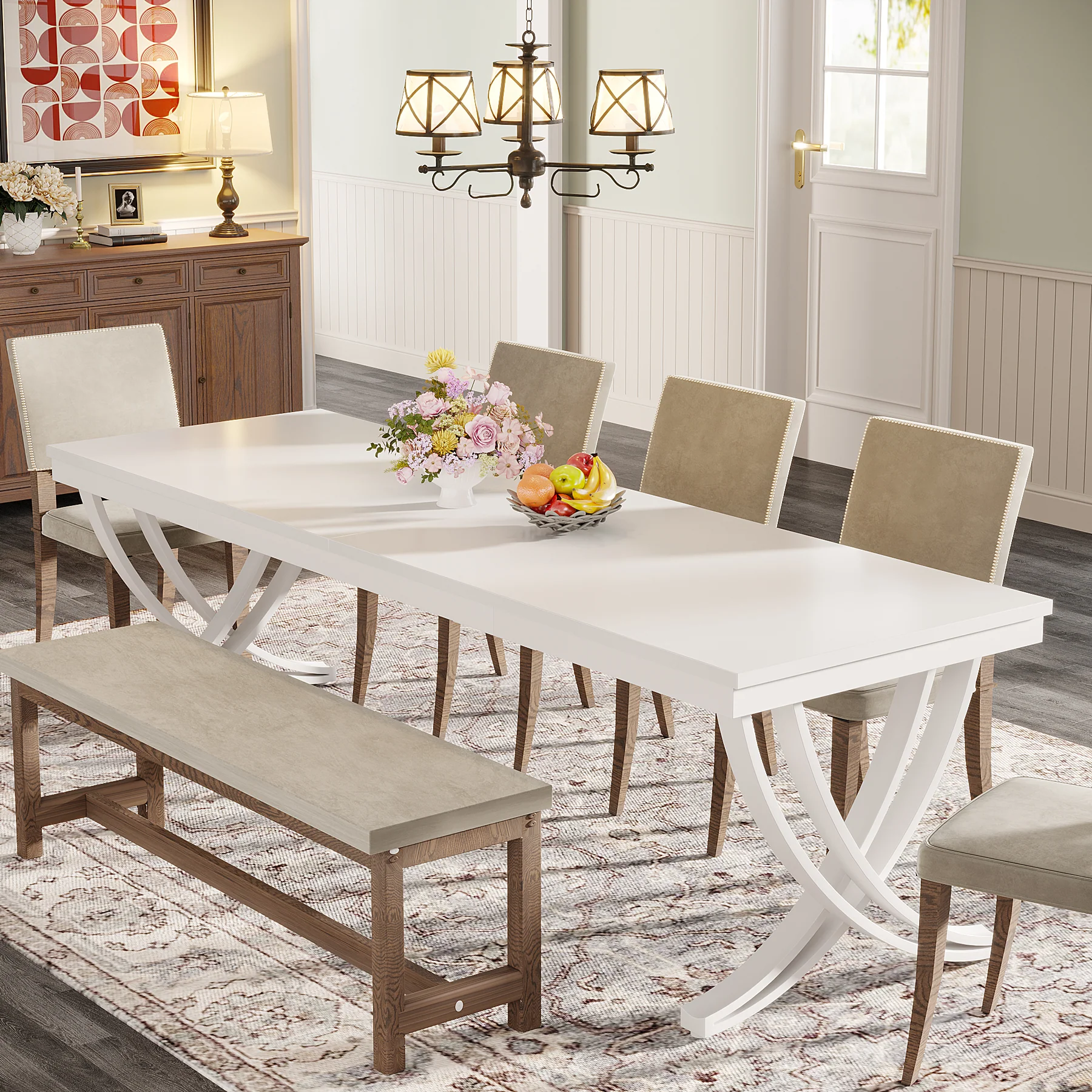 78-Inch Rectangular Dining Table for 6-8, Large Wood Farmhouse Table with Metal Legs - Image 9